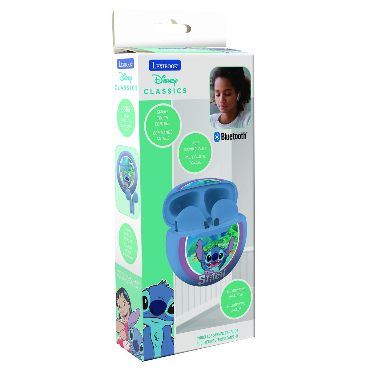 Lexibook Écouteurs sans fil Bluetooth Stitch avec étui de chargement et de rangement