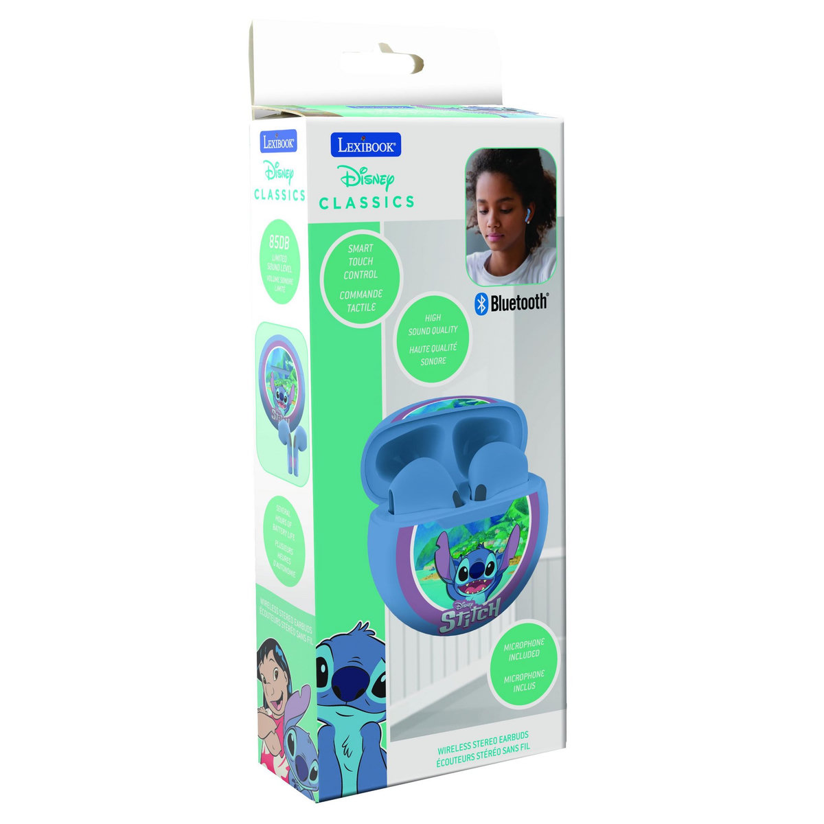 Lexibook Écouteurs sans fil Bluetooth Stitch avec étui de chargement et de rangement