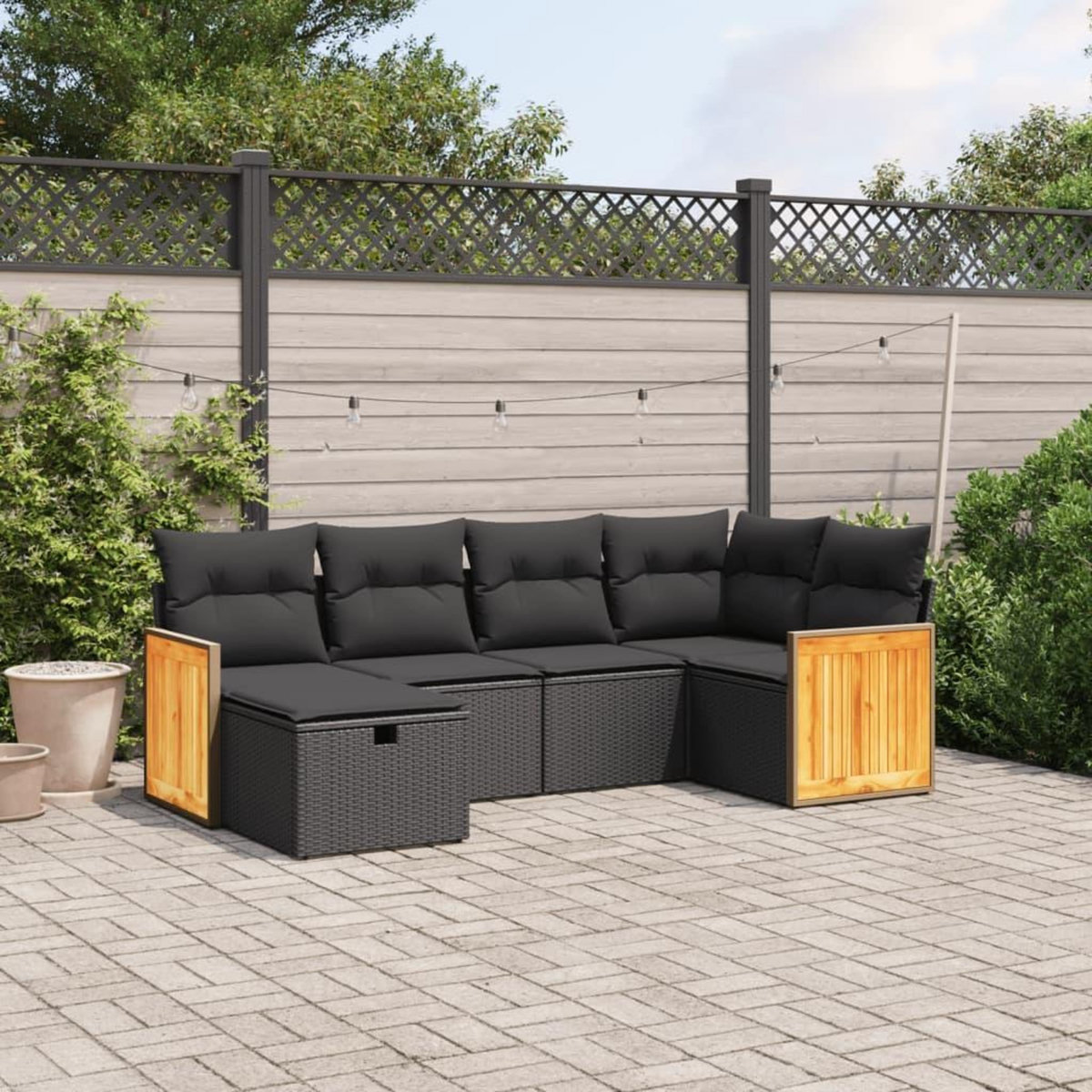 VIDAXL Salon de jardin 6 pcs avec coussins noir resine tressee
