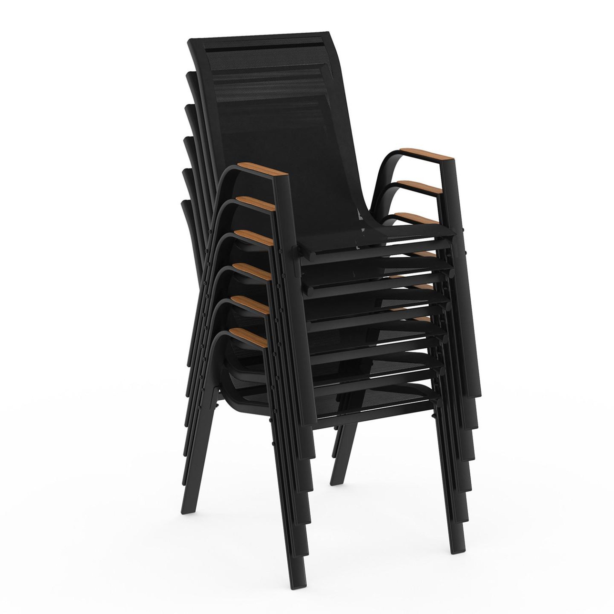 Voir la diapositive 5 : ID MARKET Salon de jardin noumea table extensible 135/270 cm plateau verre trempé effet bois et 12 chaises empilables noir et bois