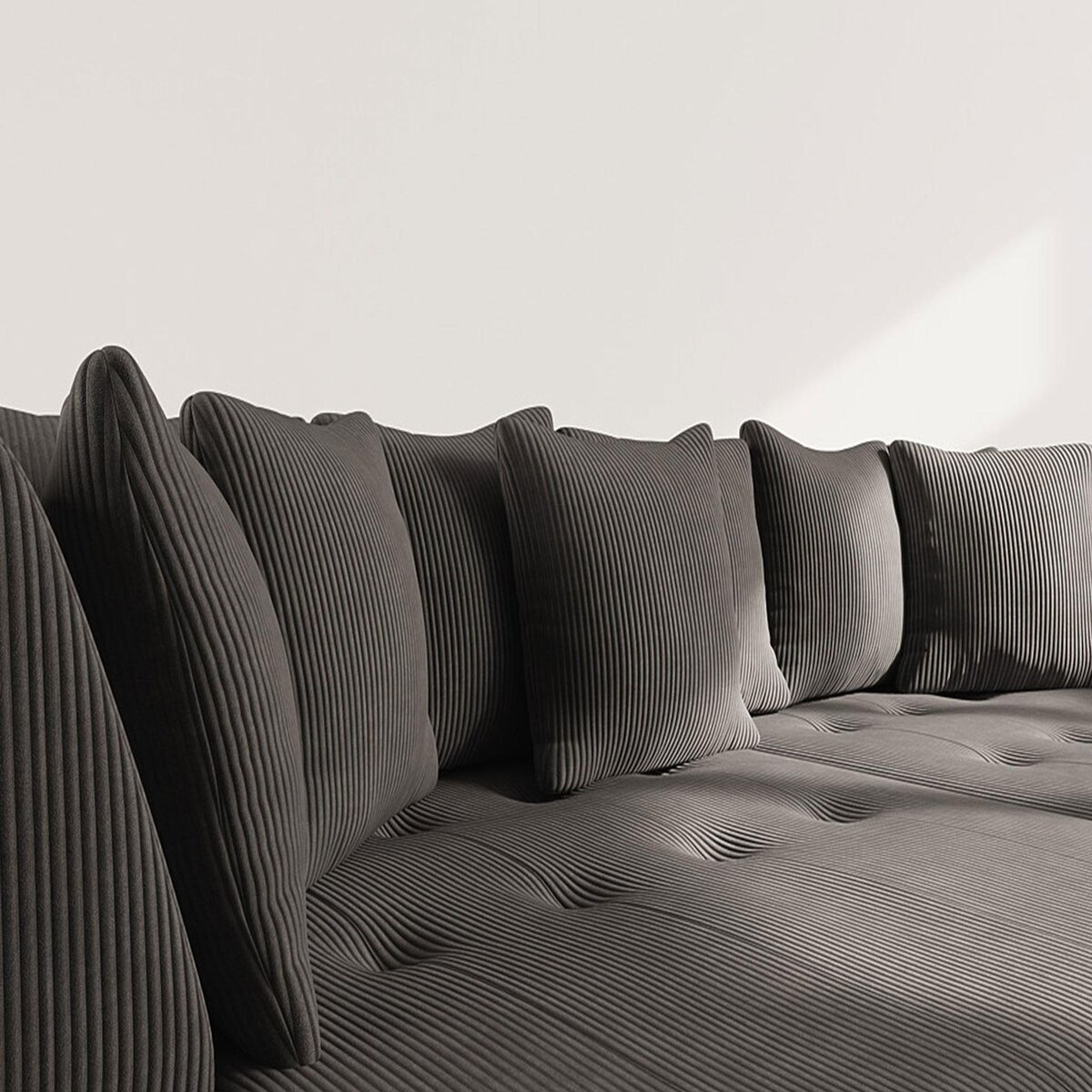 LISA DESIGN Onyx - canapé droit 4 places avec double méridienne - assise profonde - en velours côtelé