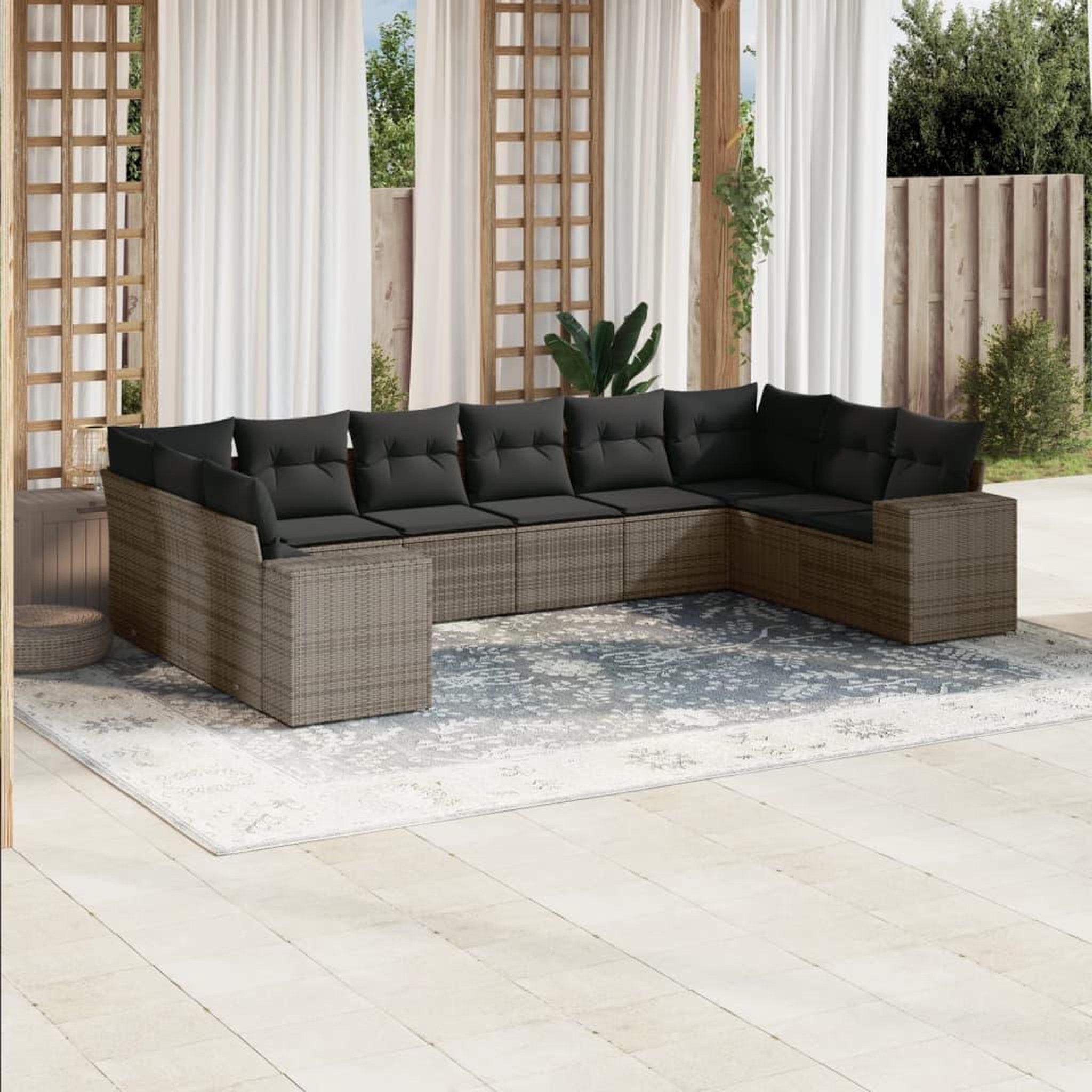 VIDAXL Salon de jardin avec coussins 10 pcs gris resine tressee