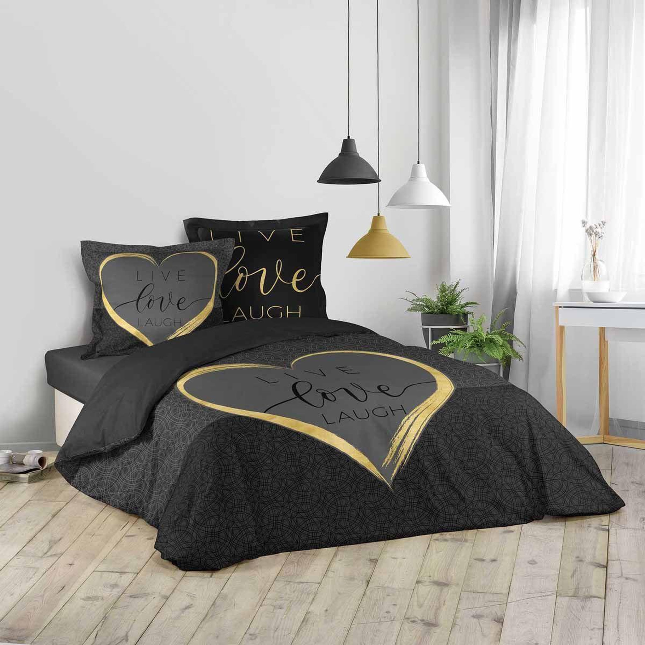 Douceur d'Intérieur Parure de lit 3 pièces  crazy love  260x240cm noir