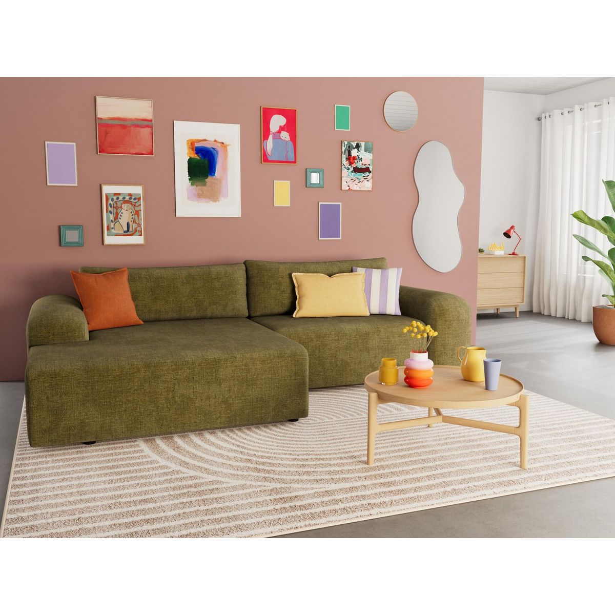 BEST MOBILIER Rebecca - canapé d'angle gauche 4 places convertible avec coffre en velours texturé