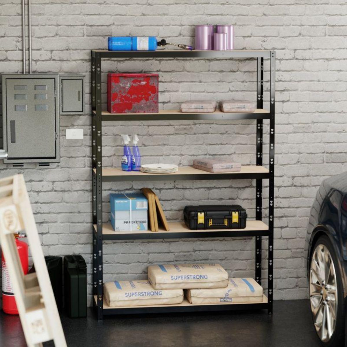 EUROSPEN Etagère de Rangement modulable et polyvalente pour atelier, garage, cave...Charges Lourdes 180x120x40cm - Noir