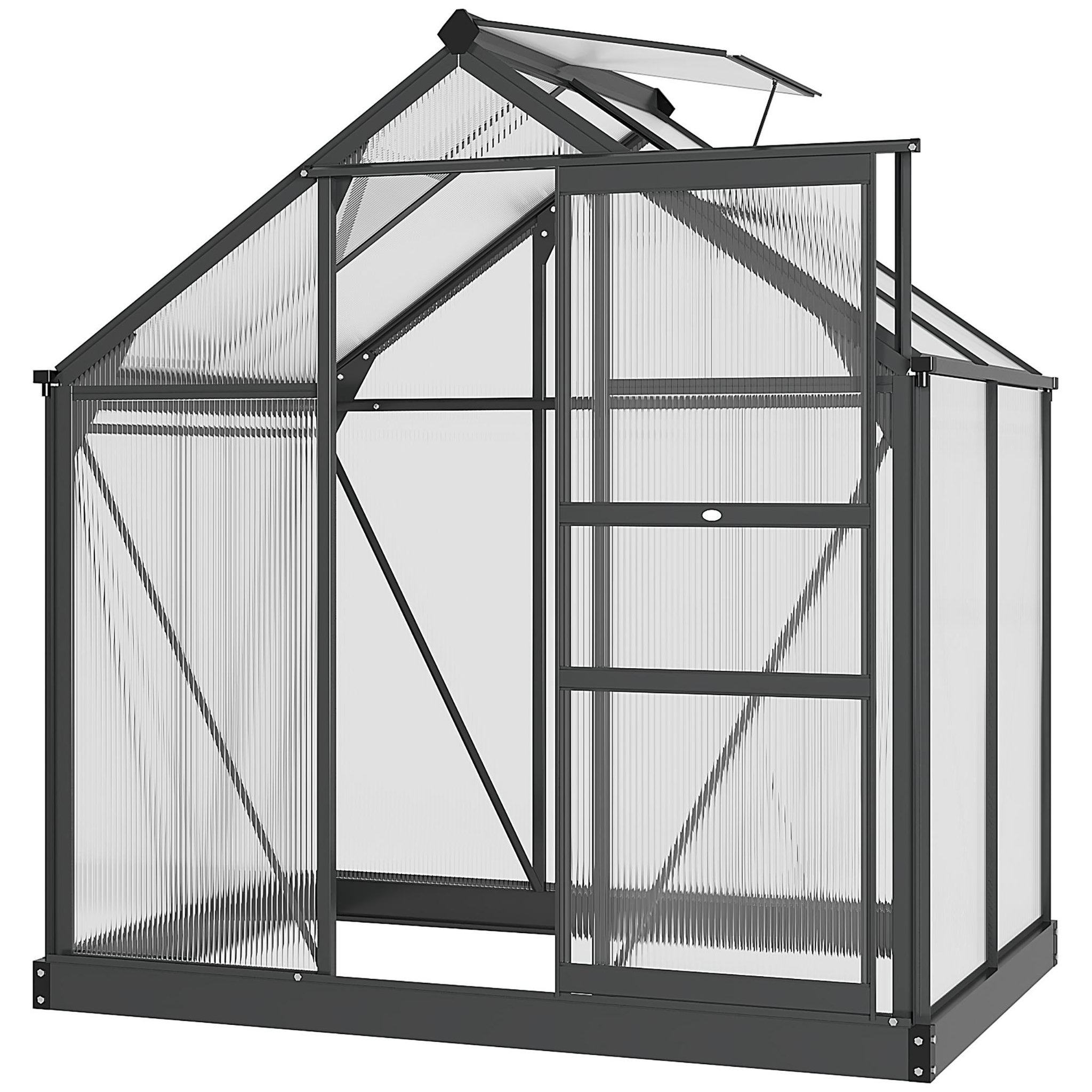 OUTSUNNY Serre de jardin aluminium polycarbonate 2,51 m² dim. 1,9l x 1,32l x 2,01h m lucarne, porte coulissante + fondation incluse alu. Gris polycarbonate transparent