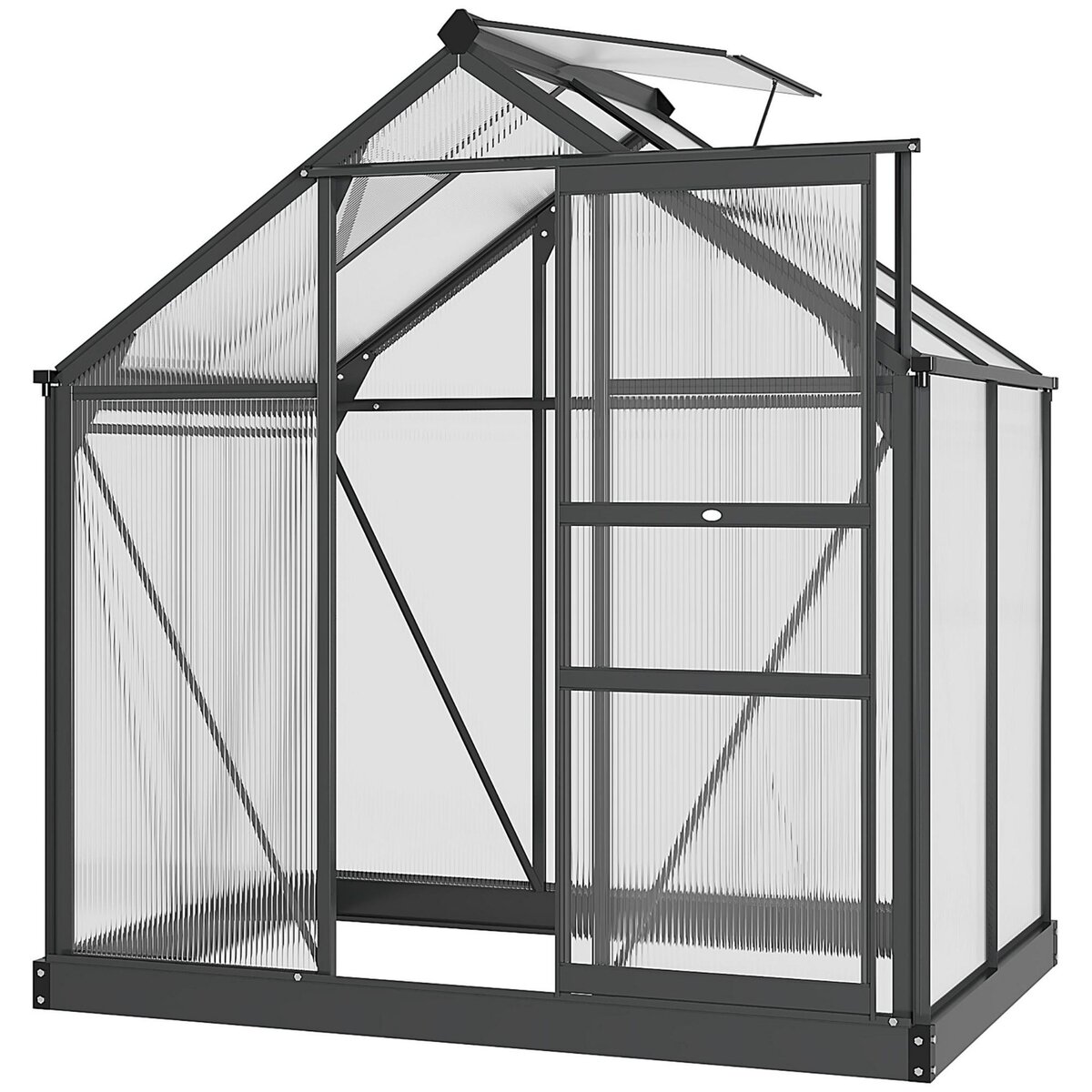 OUTSUNNY Serre de jardin aluminium polycarbonate 2,51 m² dim. 1,9L x 1,32l x 2,01H m lucarne, porte coulissante + fondation incluse alu. gris polycarbonate transparent