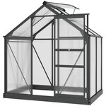 OUTSUNNY Serre de jardin aluminium polycarbonate 2,51 m² dim. 1,9L x 1,32l x 2,01H m lucarne, porte coulissante + fondation incluse alu. gris polycarbonate transparent