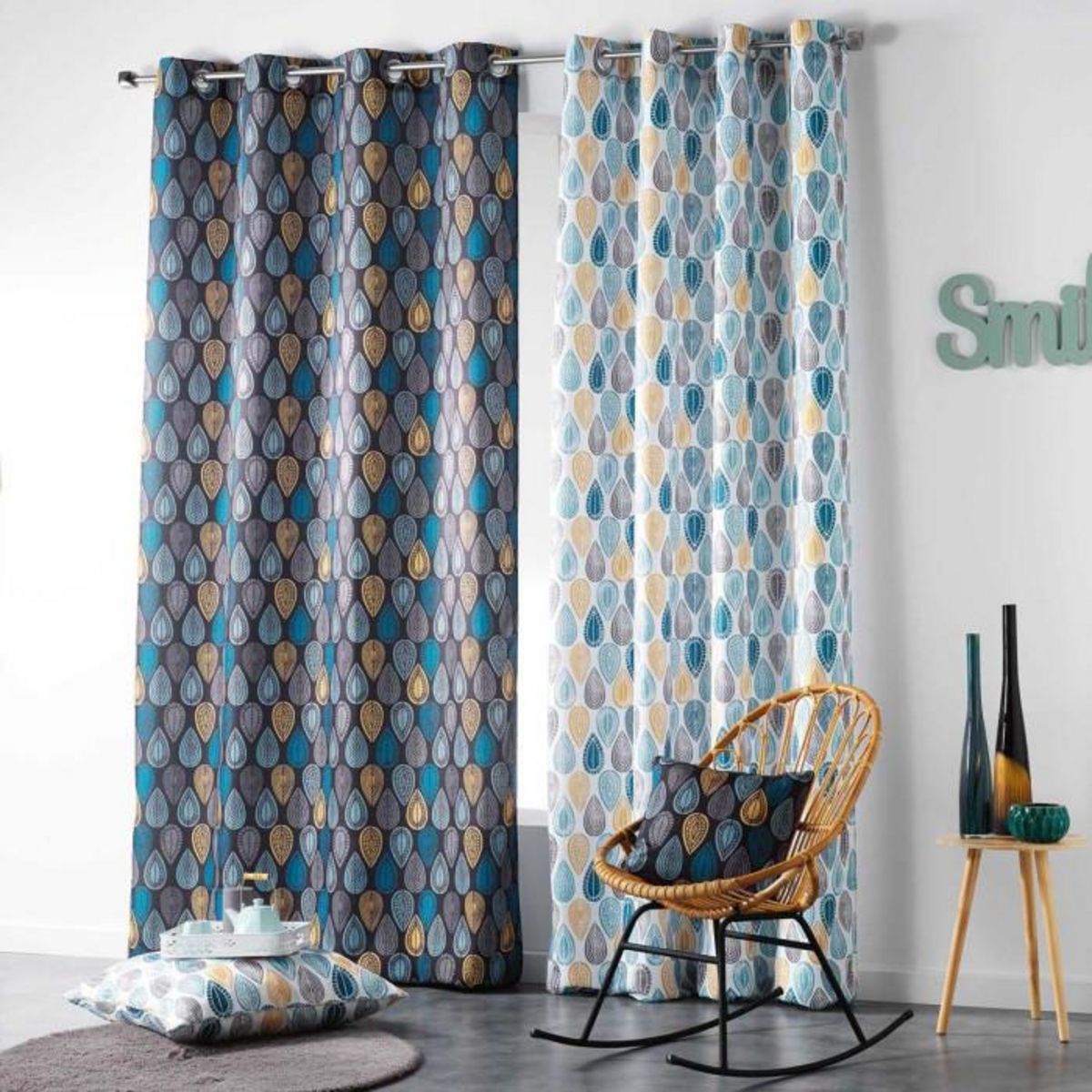 Paris Prix Rideau Tamisant  Palpito  140x260cm Blanc & Bleu