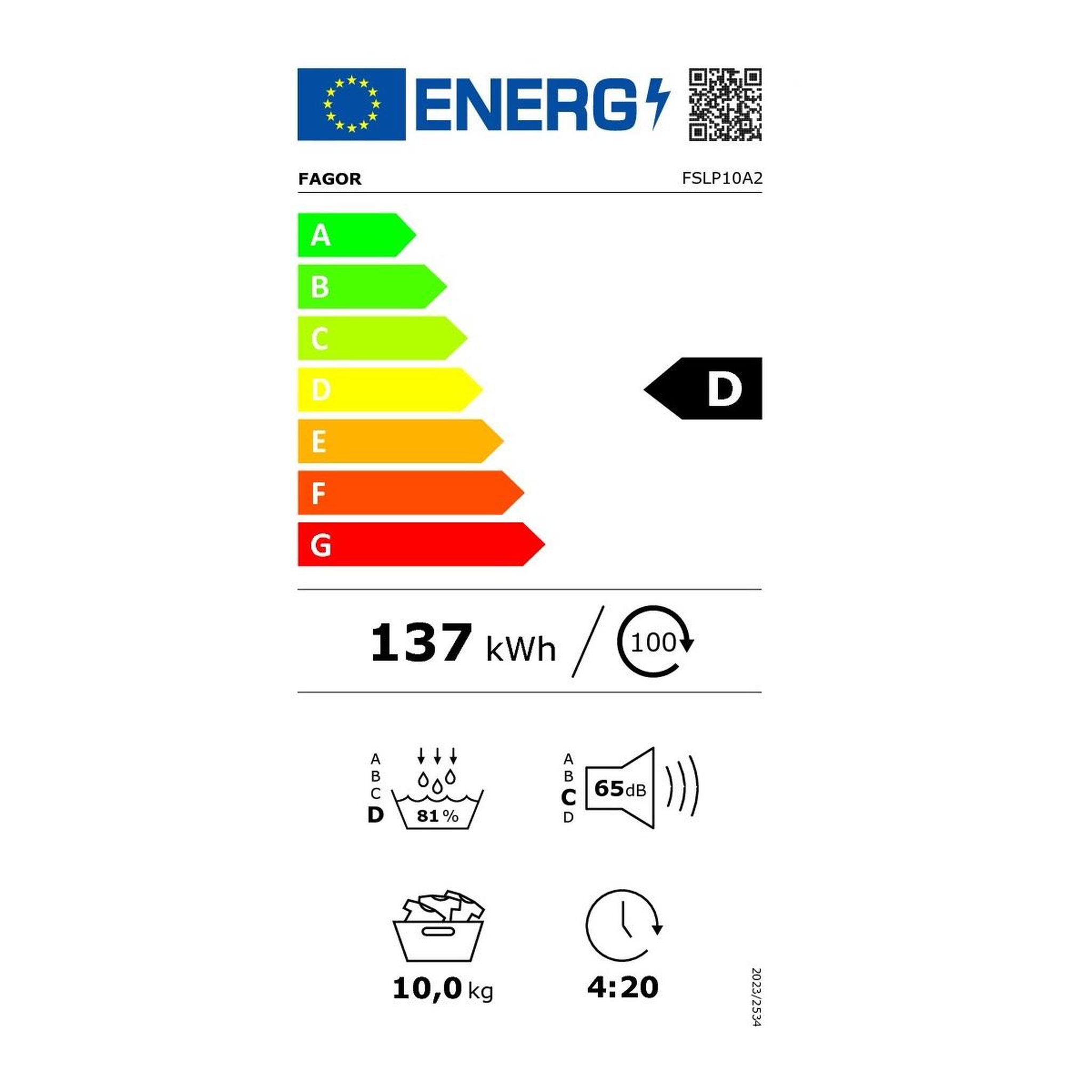 Voir la diapositive 2 : Fagor Sèche linge pompe à chaleur 60cm 10kg blanc - fslp10a2