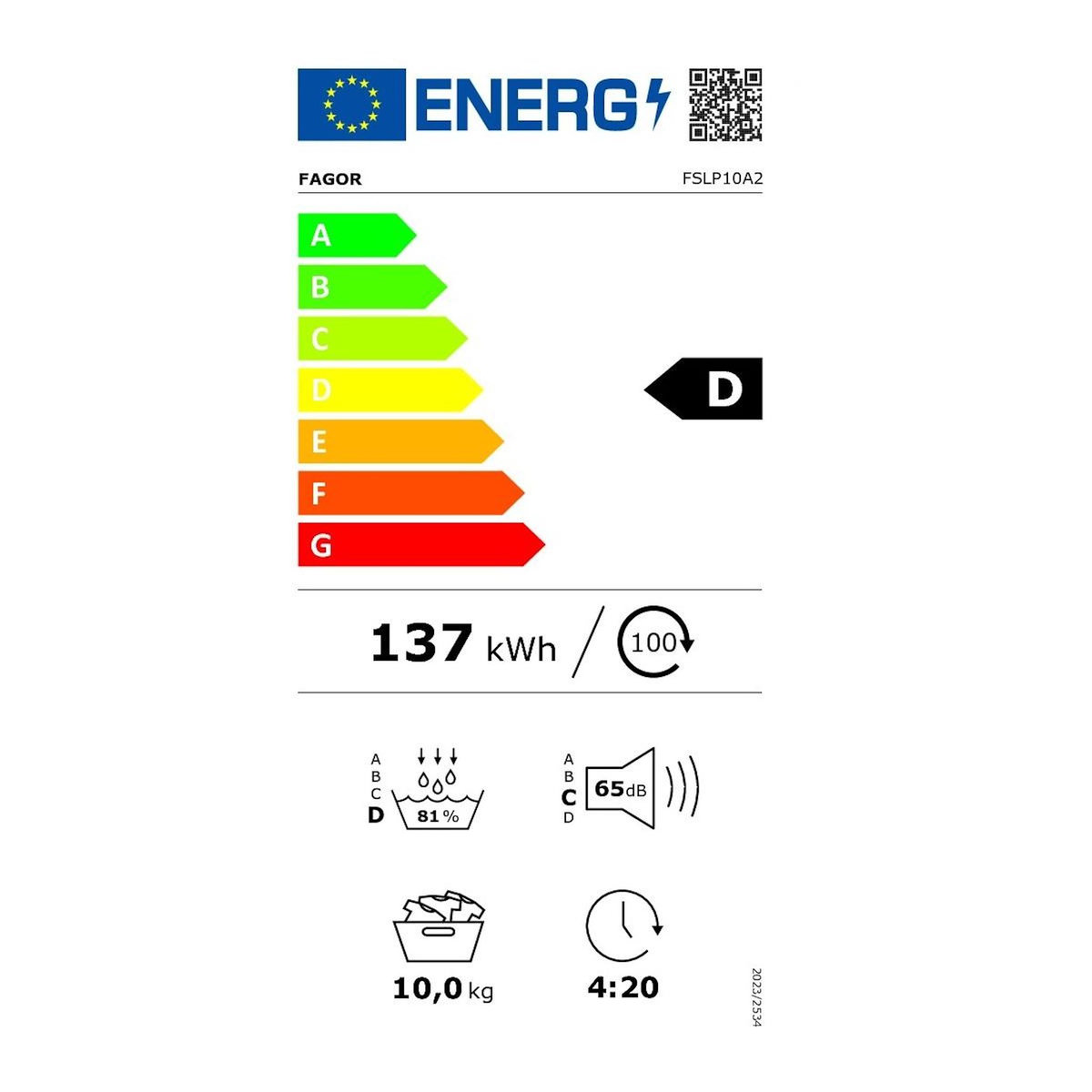 Fagor Sèche linge pompe à chaleur 60cm 10kg blanc - FSLP10A2