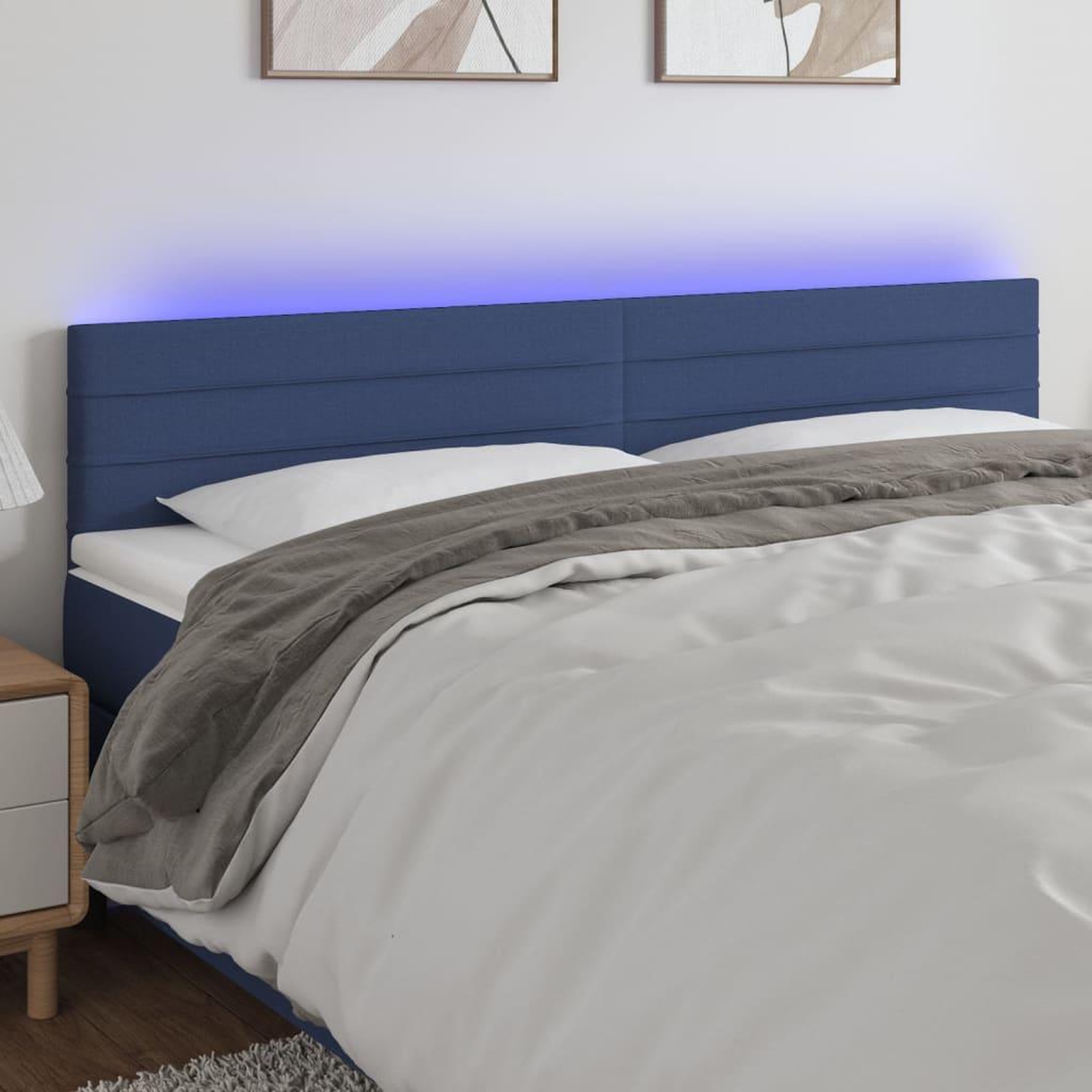 Voir la diapositive 1 : VIDAXL Tete de lit a LED Bleu 200x5x78/88 cm Tissu