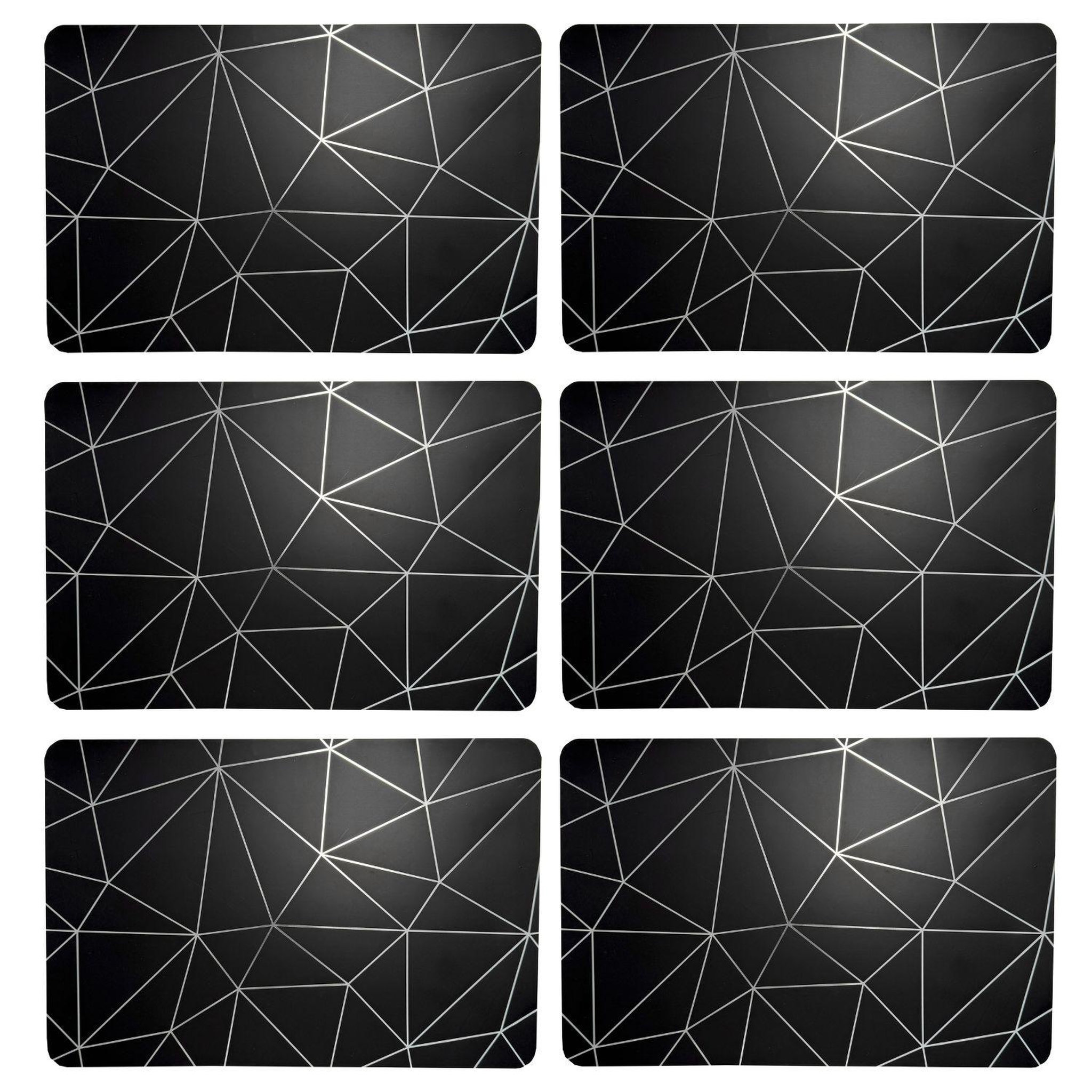 HABITABLE Lot de 6 sets de table avec encre métallique COPPER - 30 x 45 cm - Argent et noir