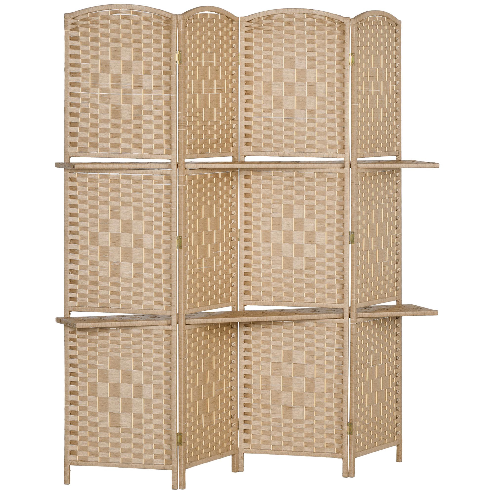 HOMCOM Paravent séparateur de pièce 4 panneaux pliables dim. 160L x 170H cm - 2 étagères - bois fibre papier naturel