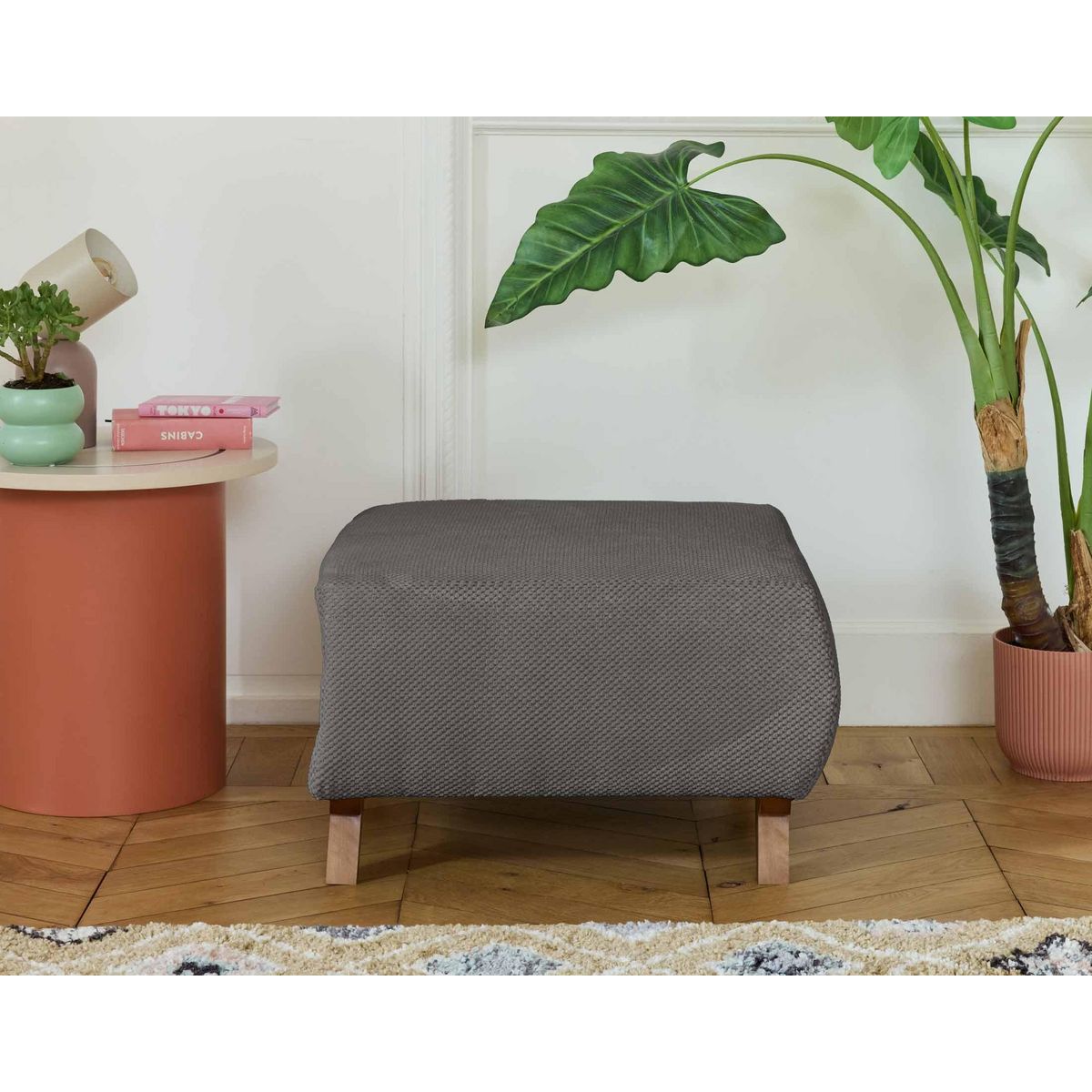 BEST MOBILIER Cristal - pouf modulable - 65 cm - en velours texturé