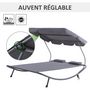 Voir la diapositive 4 : OUTSUNNY Bain de soleil 2 places lit de jardin design contemporain toit réglable 2 roulettes 2 oreillers acier époxy polyester gris