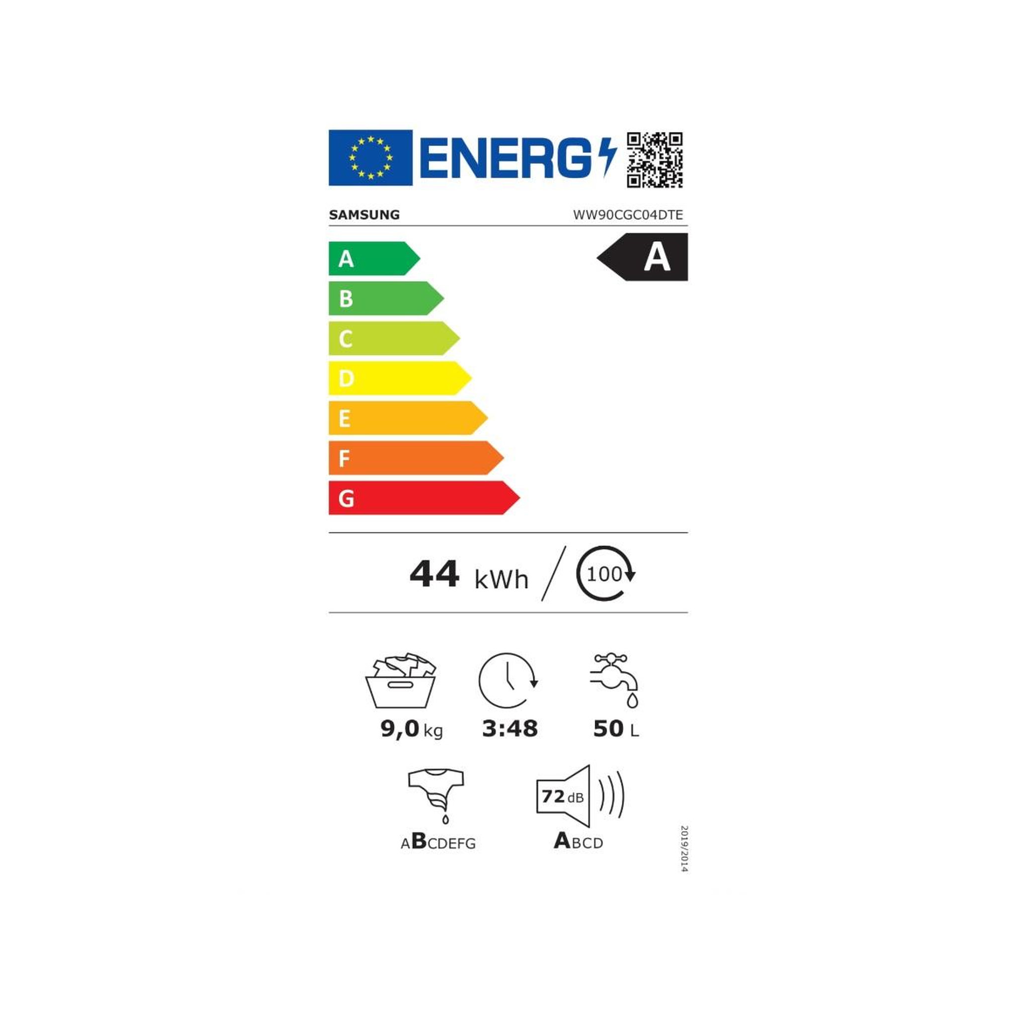 Voir la diapositive 2 : Samsung Lave-linge frontal 9kg 1400 tours/min blanc - ww90cgc04dte