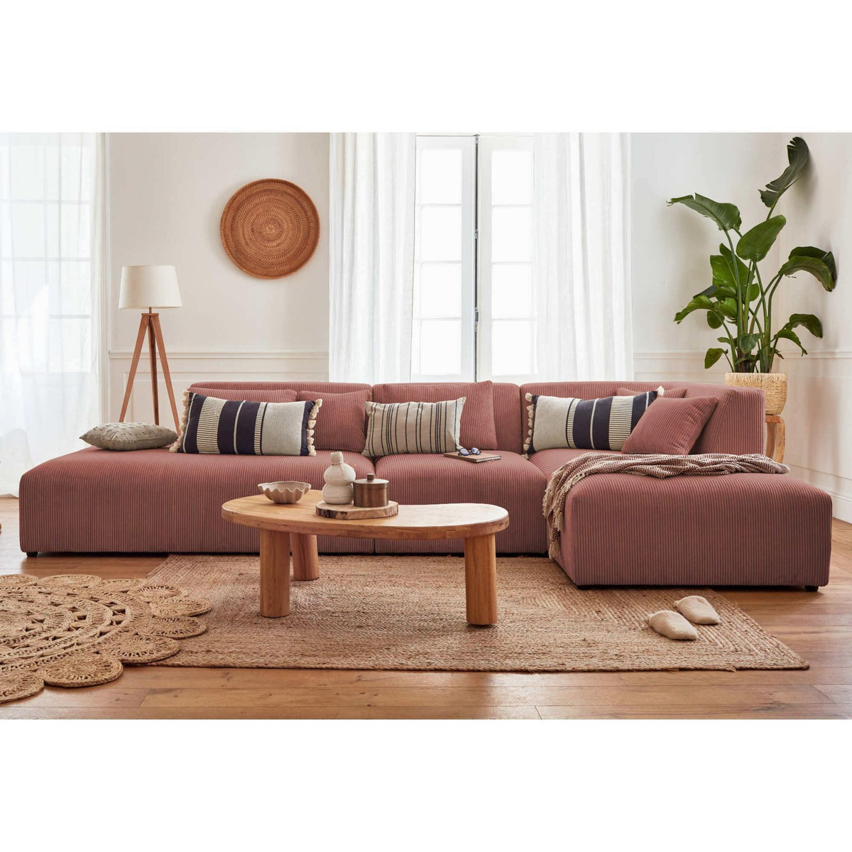 LISA DESIGN Victoire - canapé modulable d'angle droit - 5 places - en velours côtelé