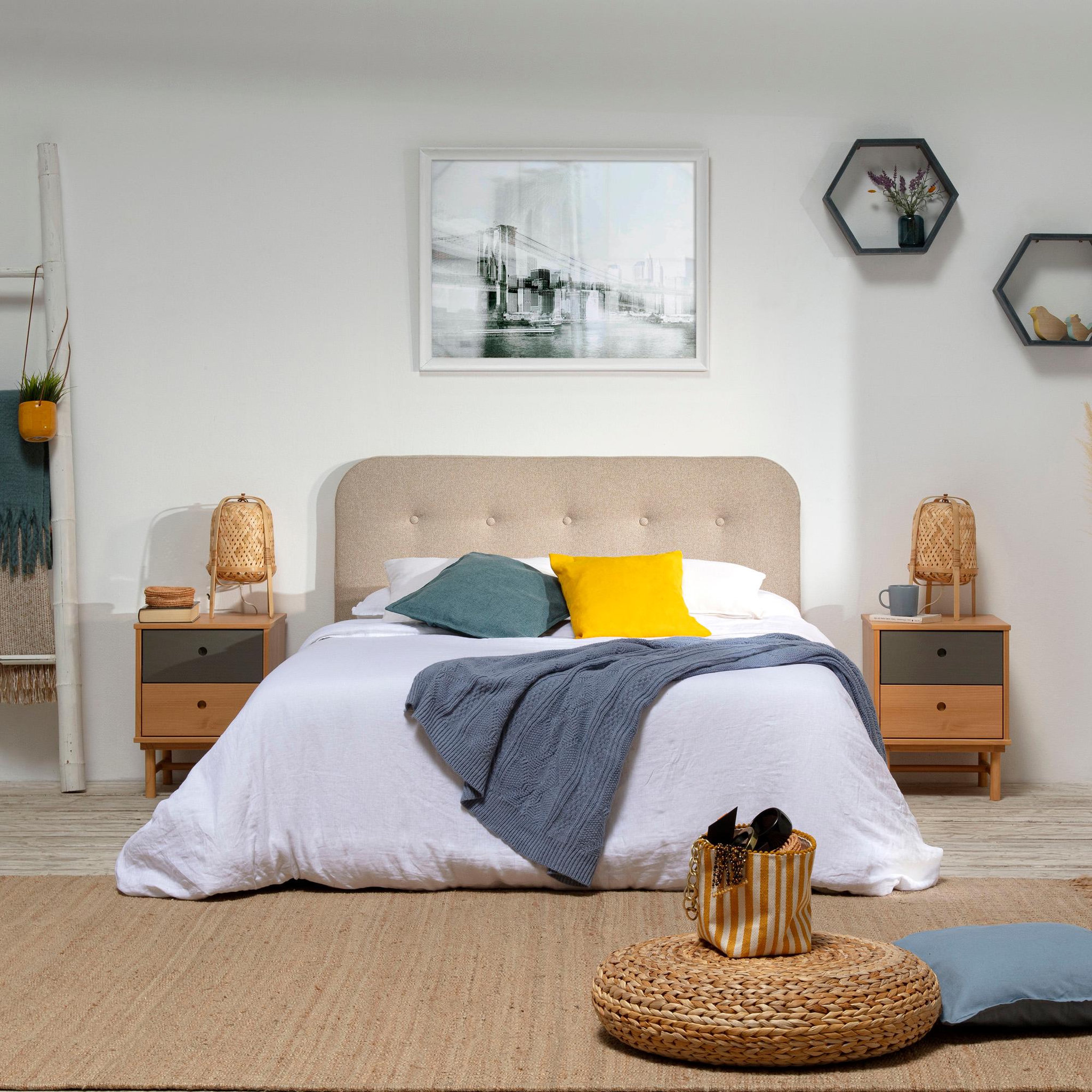 Voir la diapositive 5 : MARCKONFORT Tête de lit tapissée Saona 150x60 cm Couleur Beige, 8 cm d'épaisseur