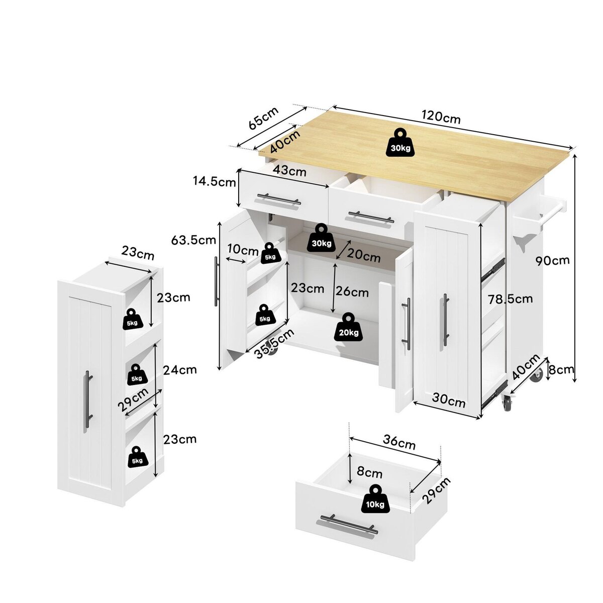 MERAX Desserte 2 portes 2 tiroirs coloris blanc mdf