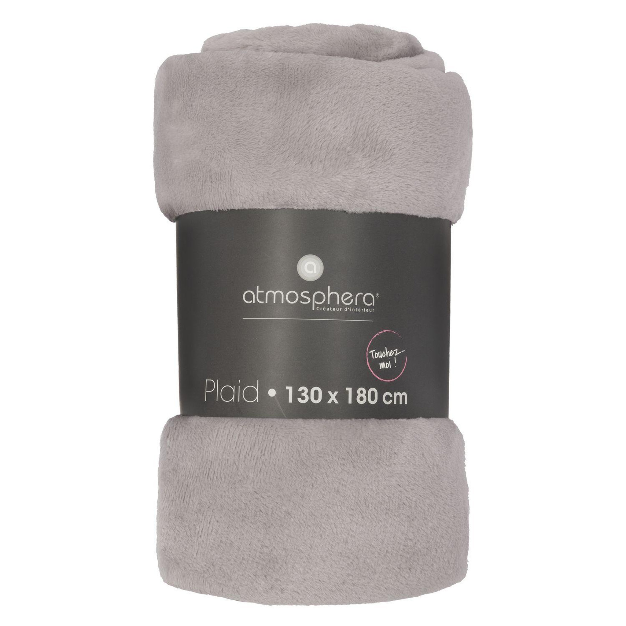 Voir la diapositive 3 : ATMOSPHERA Grand plaid en flanelle uni - 180x130 cm - gris