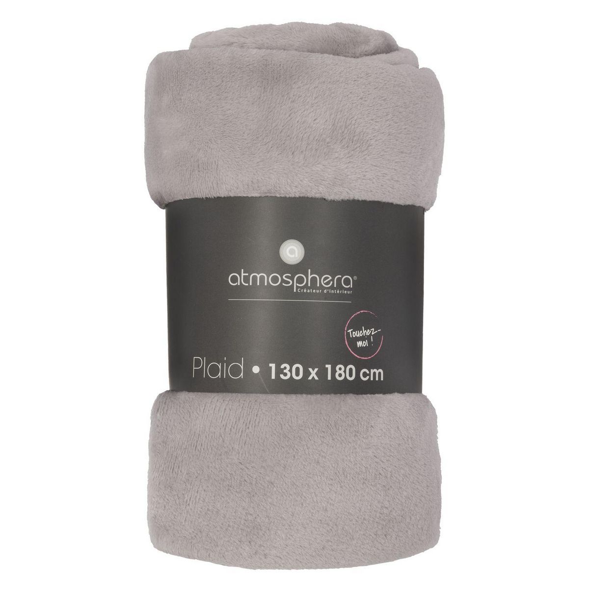 ATMOSPHERA Grand plaid en Flanelle uni - 180x130 cm - Gris