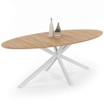 ID MARKET Table à manger ovale ALIX 10 personnes pied araignée bois et blanc 200 cm