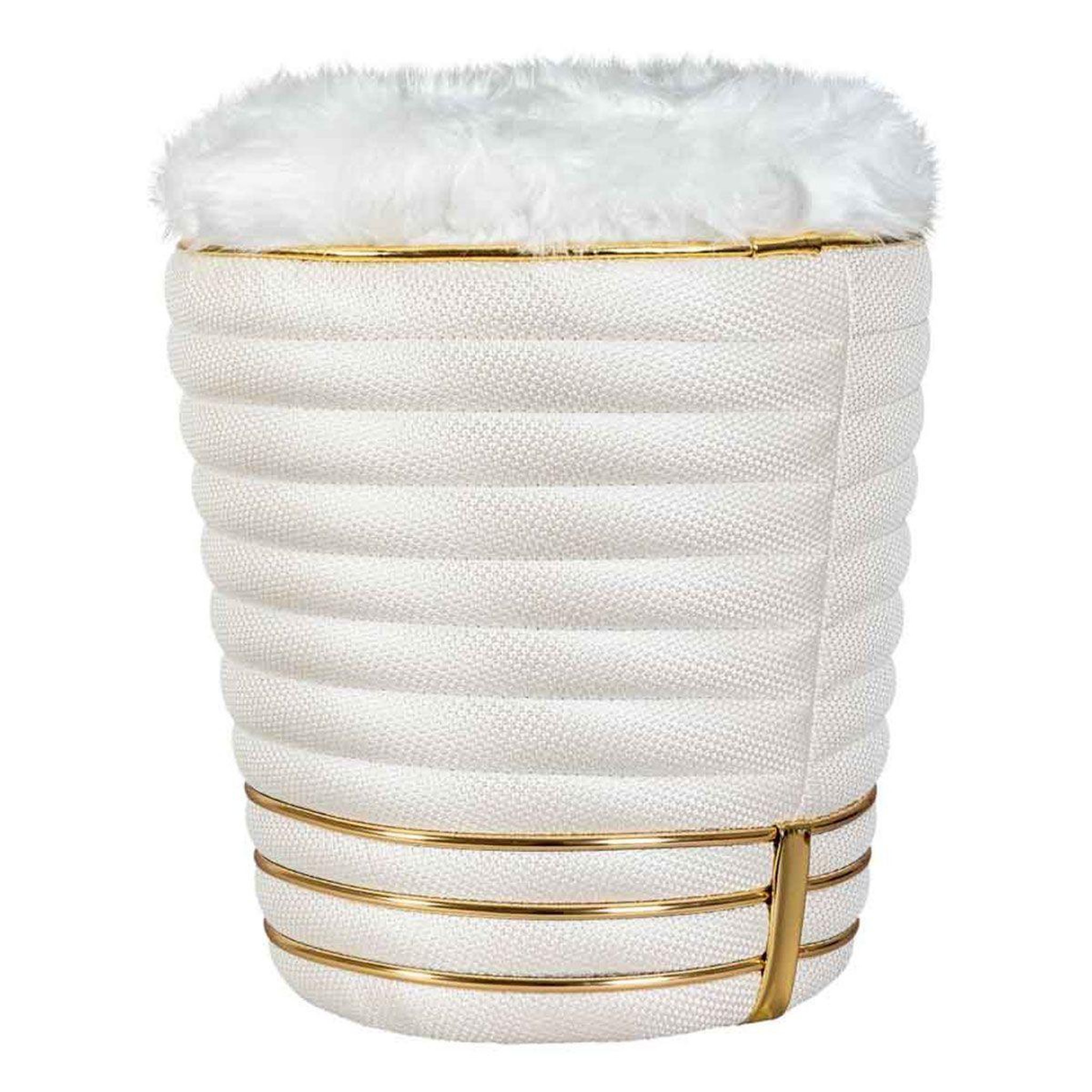 Paris Prix Tabouret en tissu  doric  50cm ivoire & or