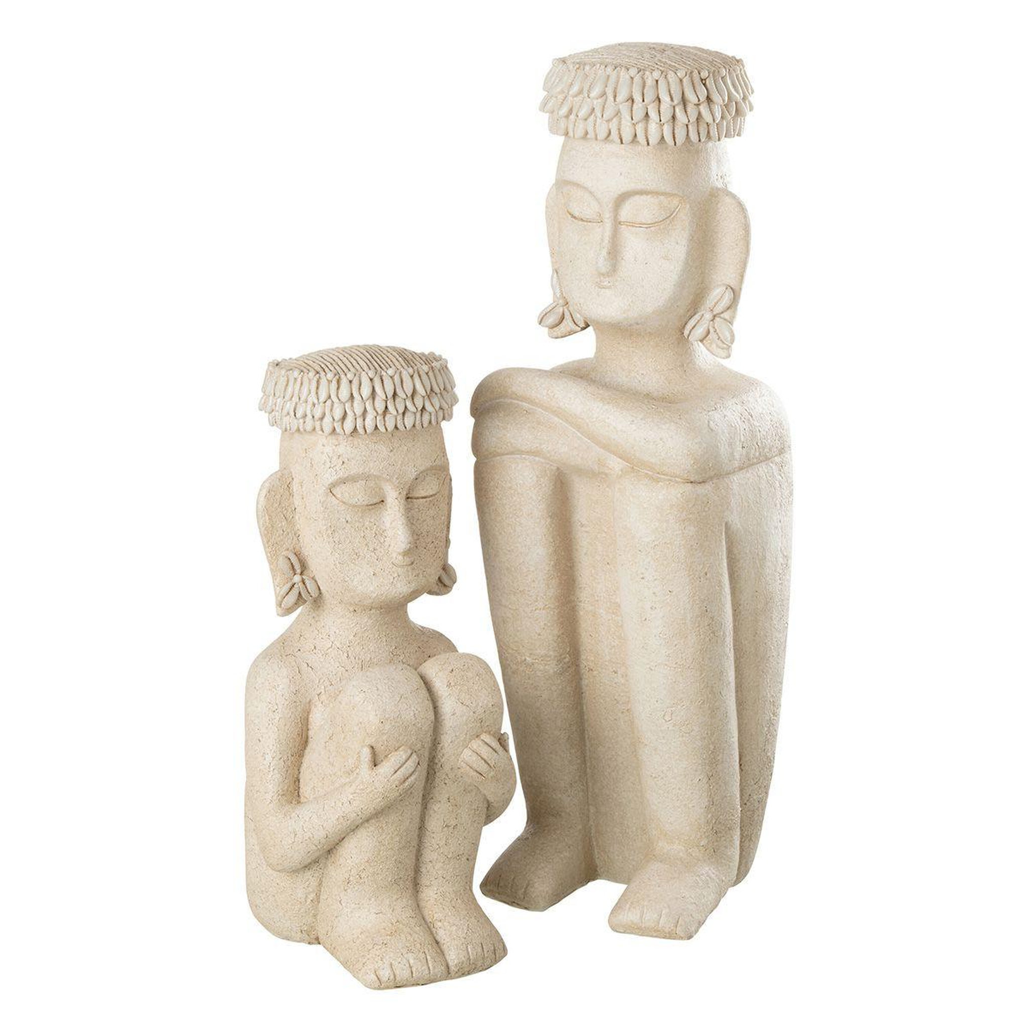 Voir la diapositive 2 : J-LINE Statue Déco  Assise Ethnique  45cm Beige