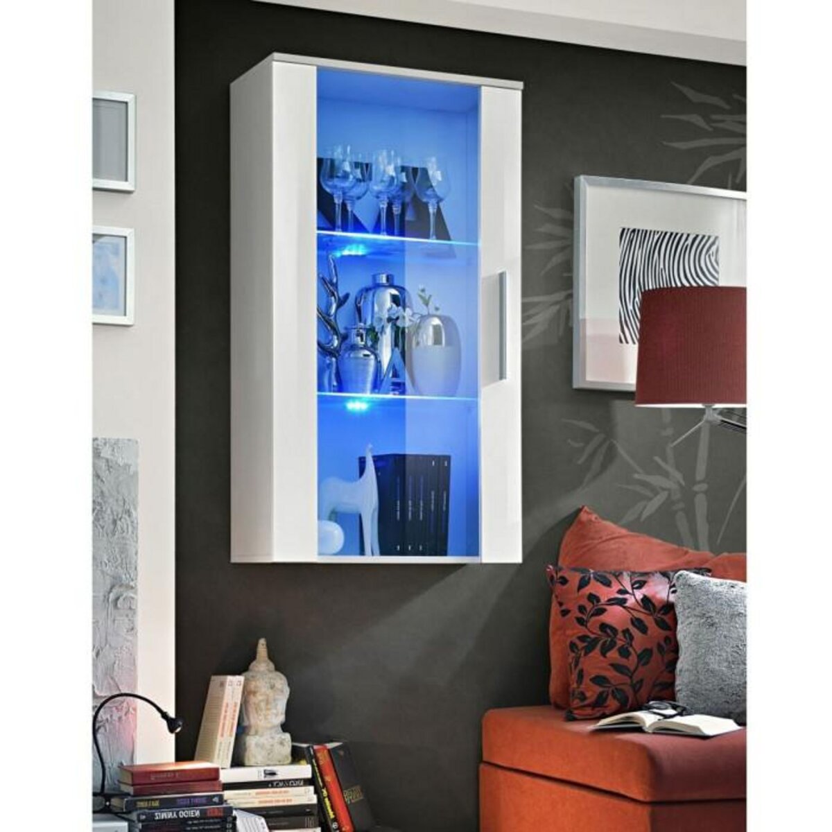 Paris Prix Vitrine LED Murale Design  Neo  110cm Blanc Brillant