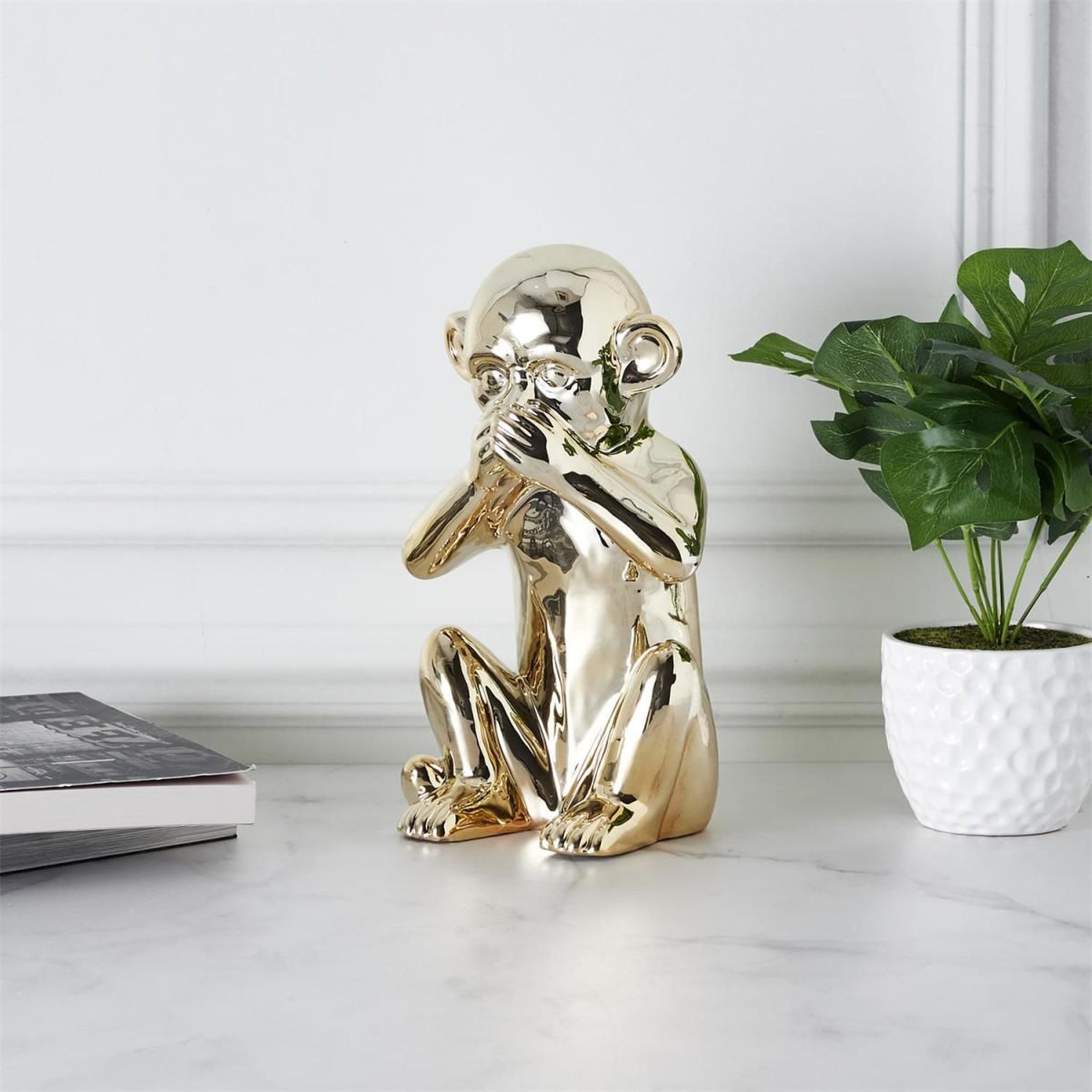 Voir la diapositive 4 : The Home Deco Factory Statuette déco en céramique  singe assis  28cm or