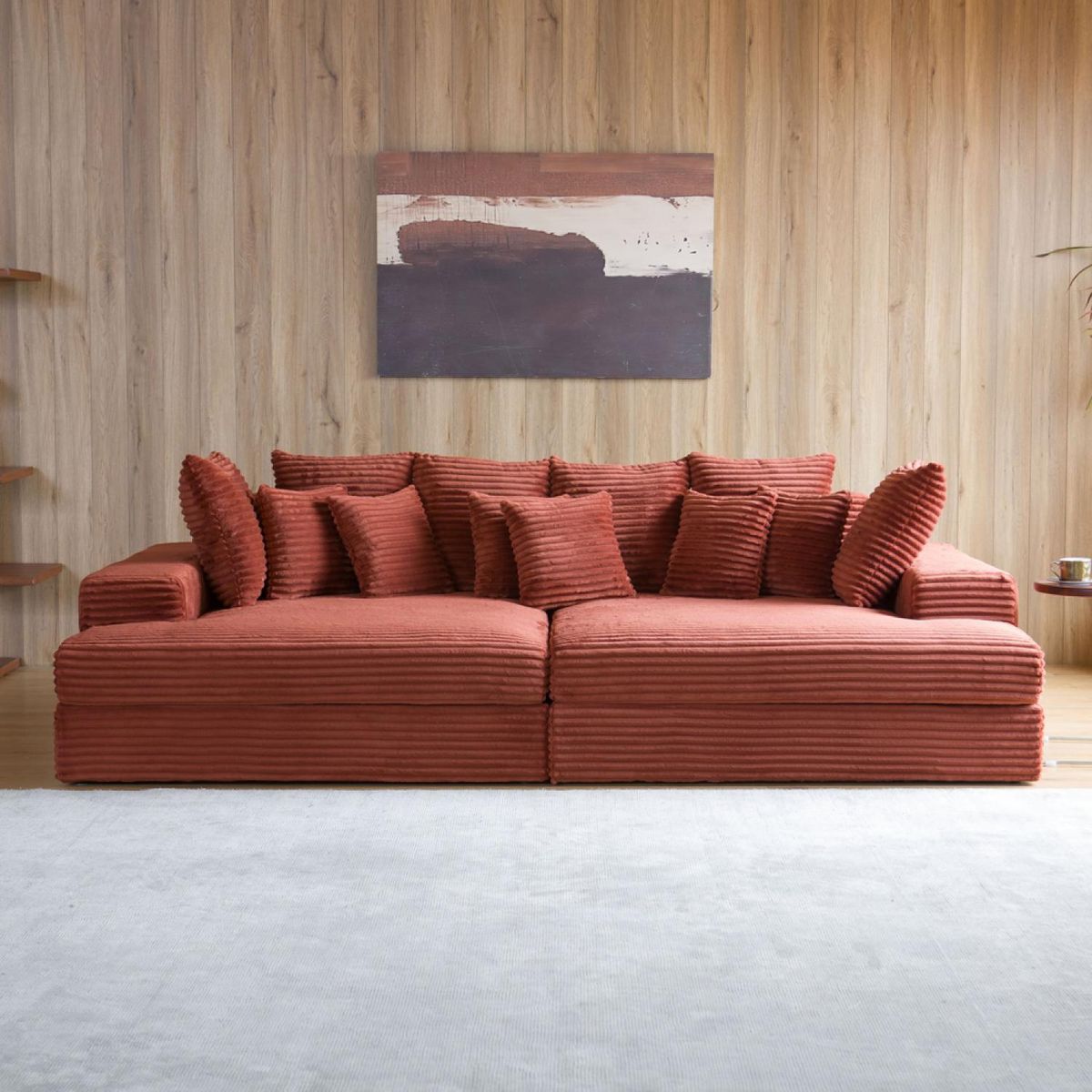 CONCEPT USINE Canapé 4 places assise profonde en velours côtelé terracotta CARDIFF