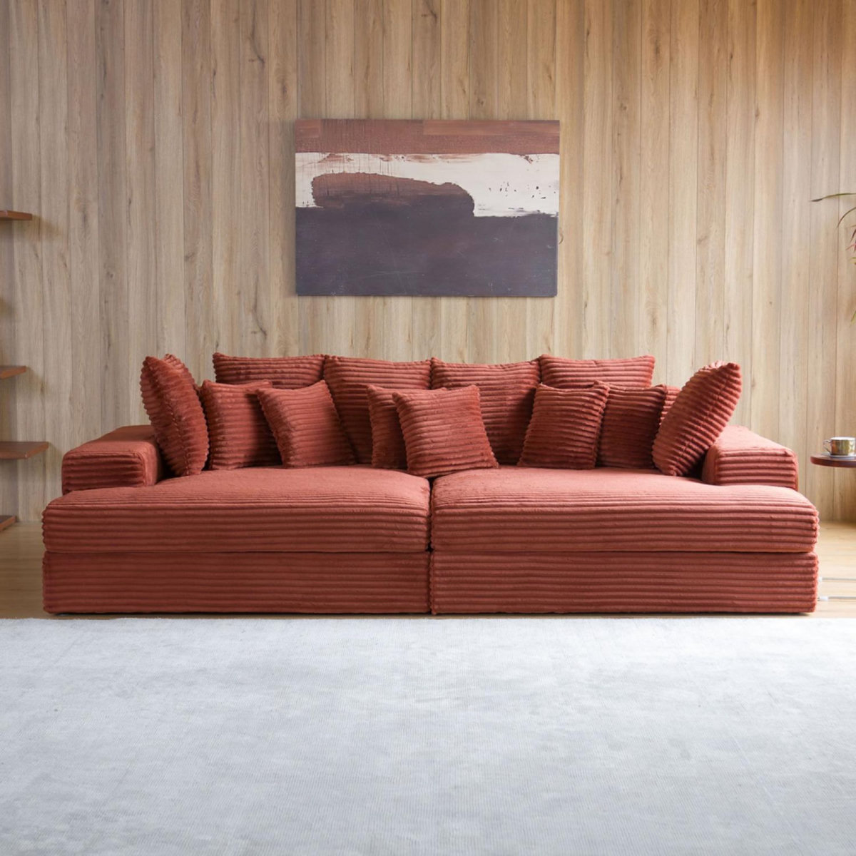 CONCEPT USINE Canapé 4 places assise profonde en velours côtelé terracotta CARDIFF