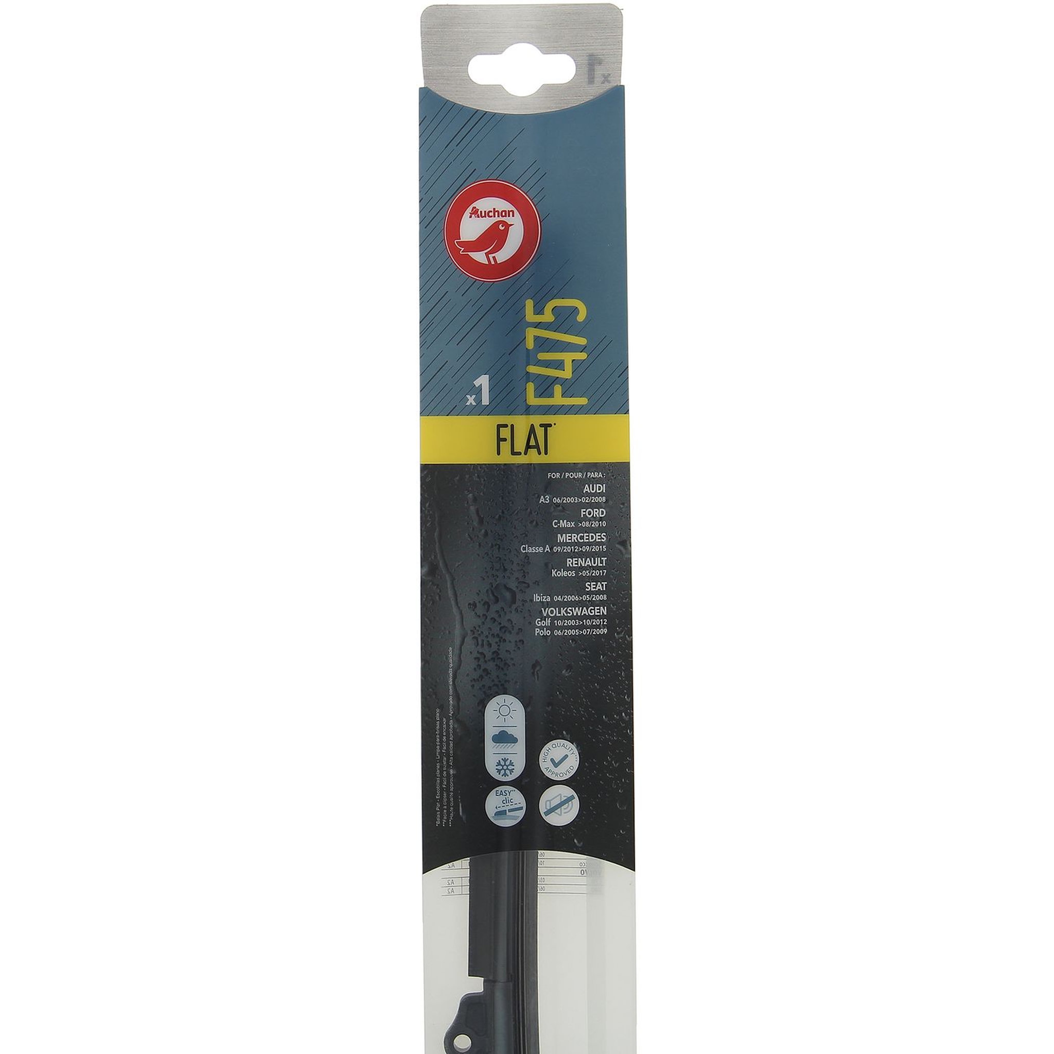 AUCHAN Balai d'essuie-glace plat F475 48cm pour AUDI FORD MERCEDES RENAULT SEAT VOLKSWAGEN