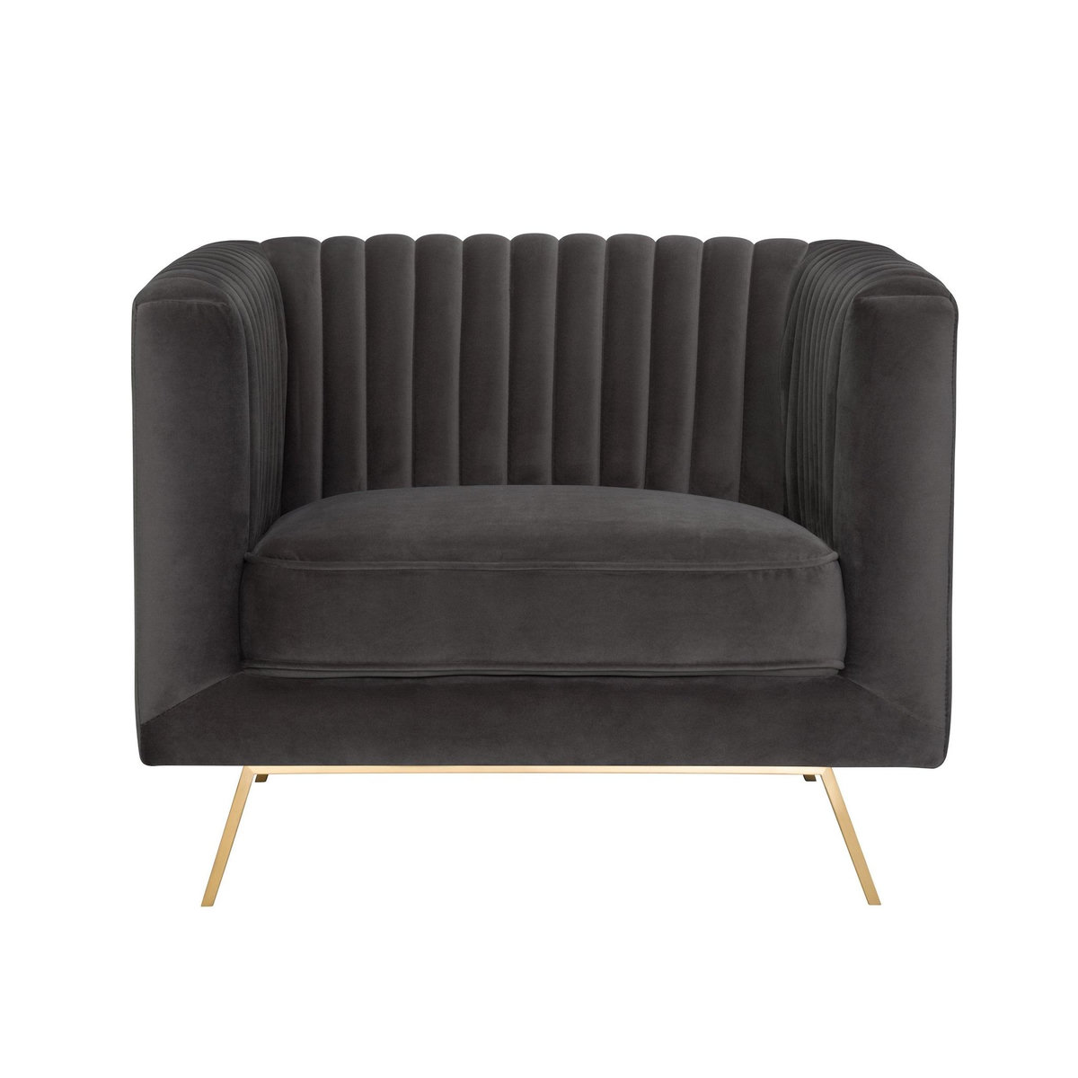 Rendez vous déco Fauteuil en velours gris et pieds en métal doré-Gatsby