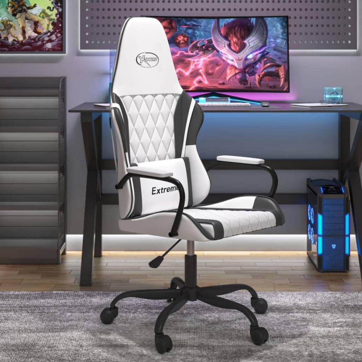 VIDAXL Chaise de jeu Blanc et noir Similicuir