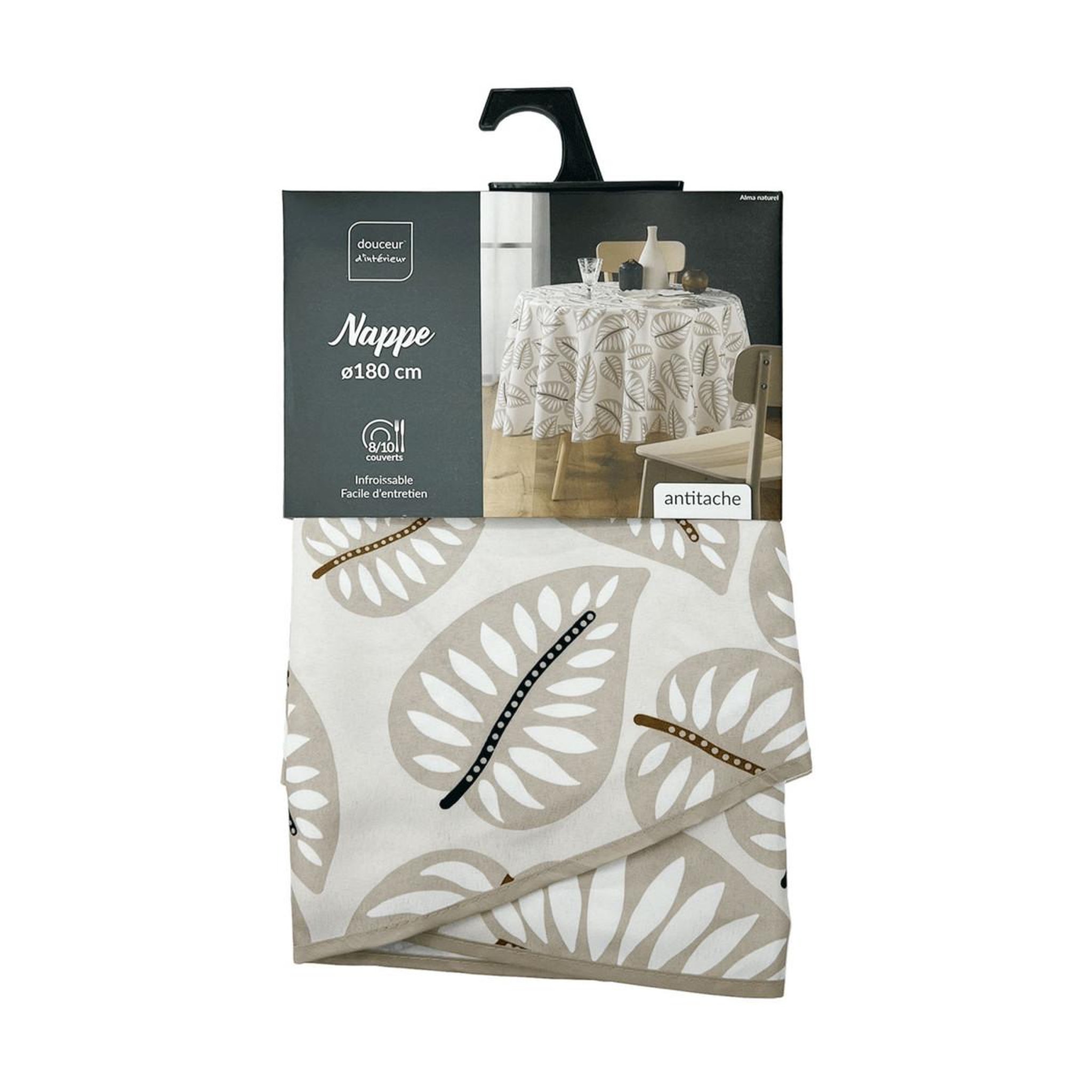Voir la diapositive 4 : Douceur d'Intérieur Nappe antitache ronde imprimé  alma  180cm naturel