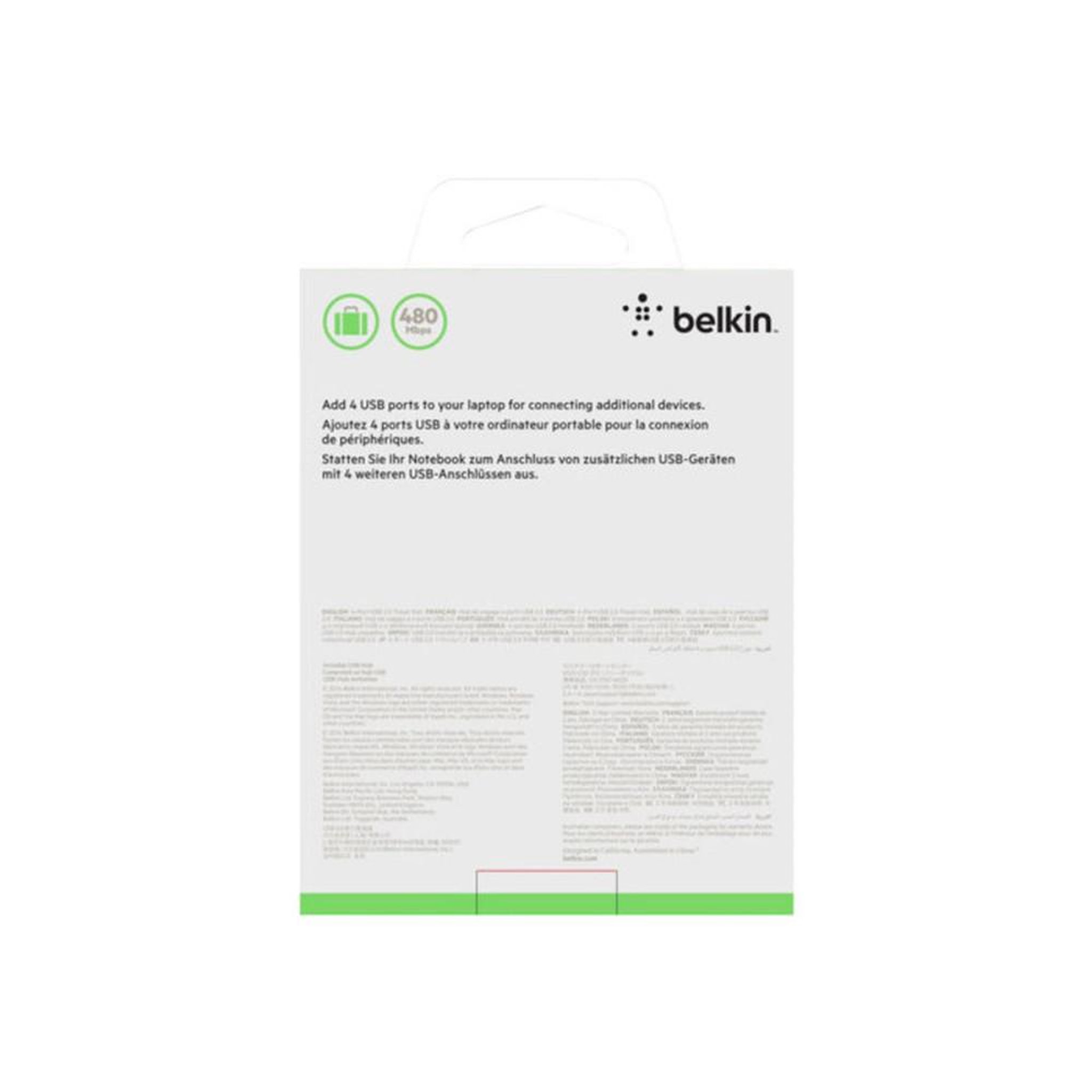 Belkin Hub USB 2.0 de voyage 4 ports USB-A F4U021BT, vitesse 480 Mbit/s, noir/blanc
