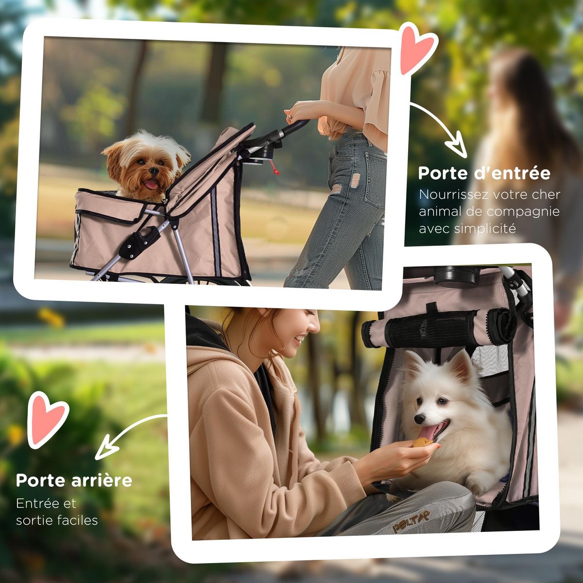 PAWHUT Poussette buggy pliable pour chiens tissu 600D Oxford imperméable 4 roues marron