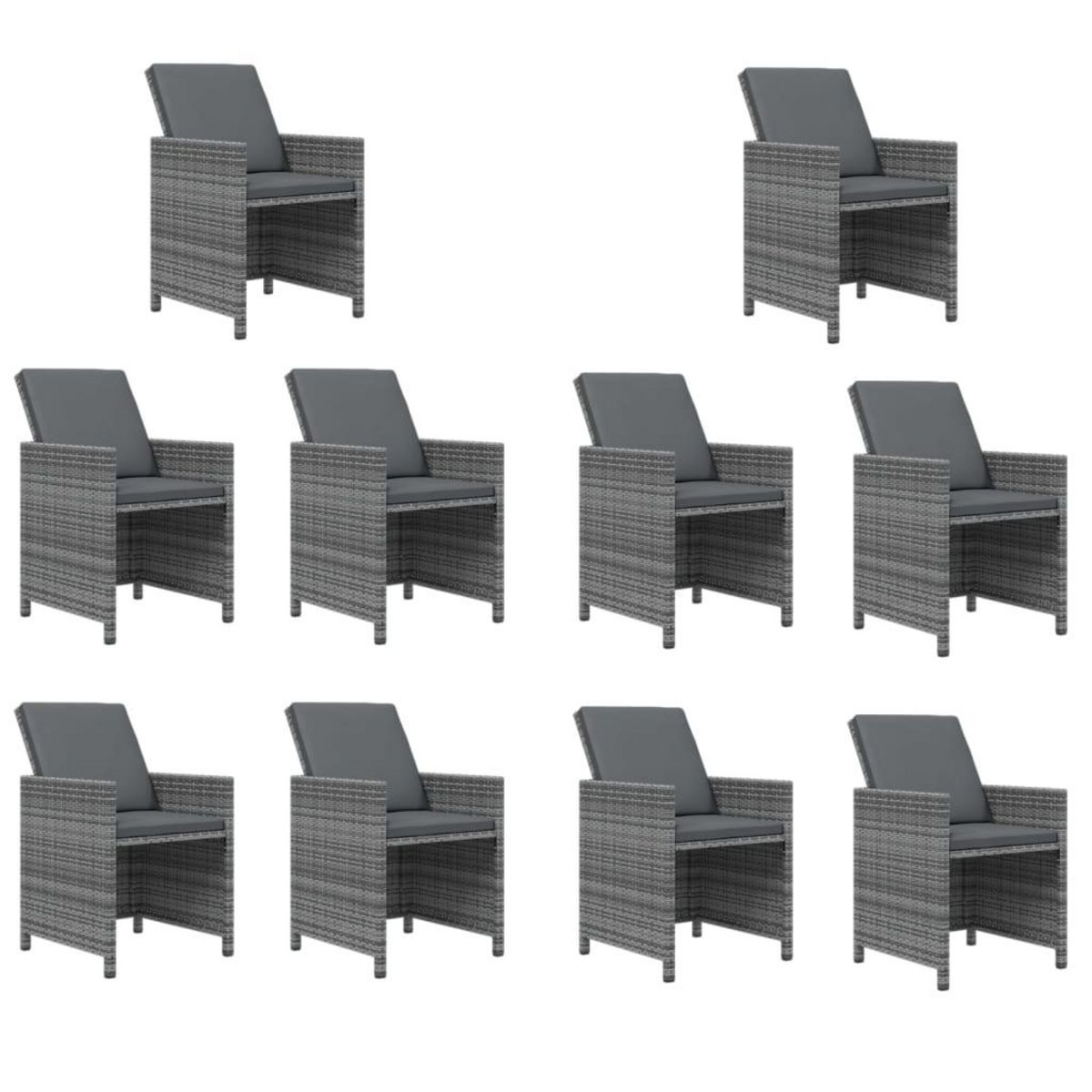 VIDAXL Ensemble a manger de jardin coussins 15 pcs Resine tressee Gris