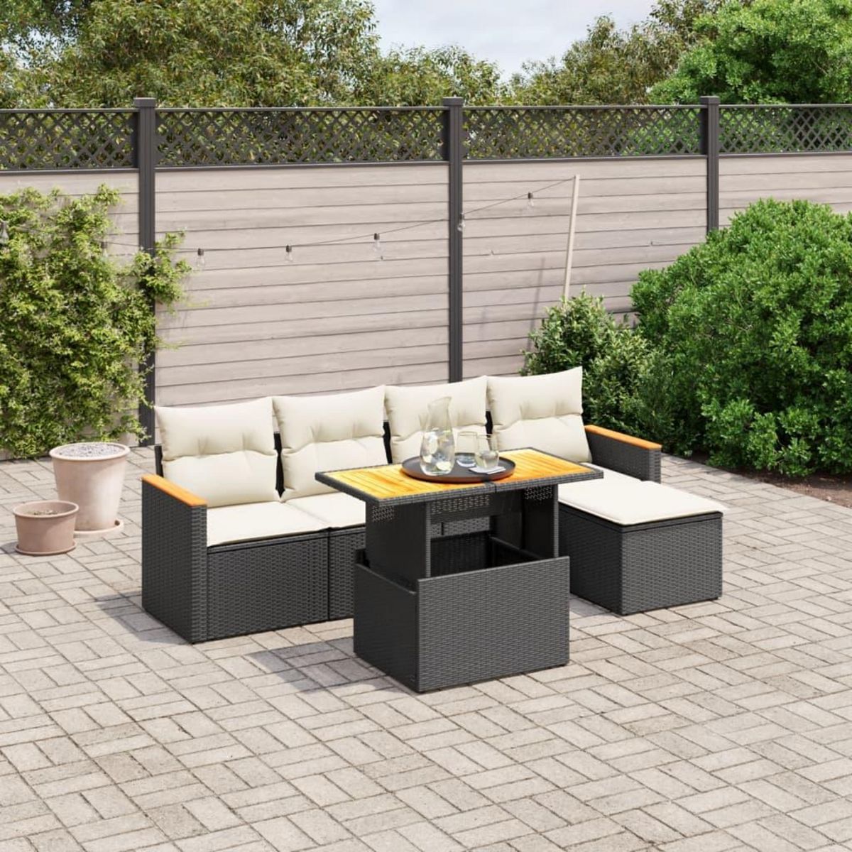 VIDAXL Salon de jardin 6 pcs avec coussins noir resine tressee