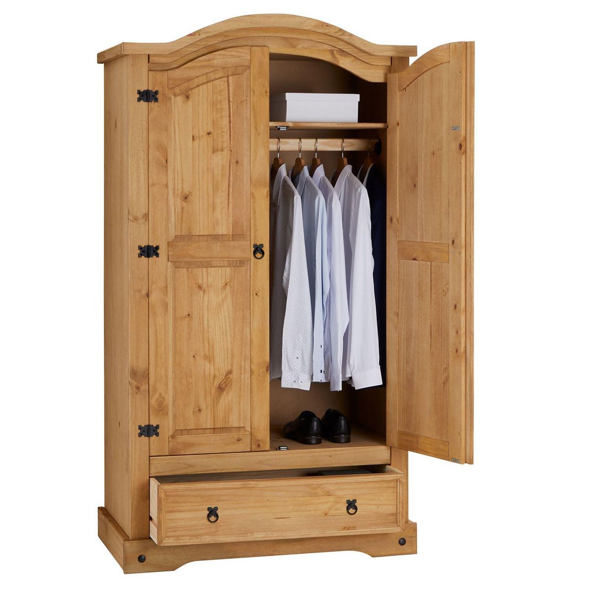 IDIMEX Armoire SALSA penderie pour vêtements style mexicain avec 2 portes 1 étagère 1 tiroir, en pin massif finition teintée/cirée