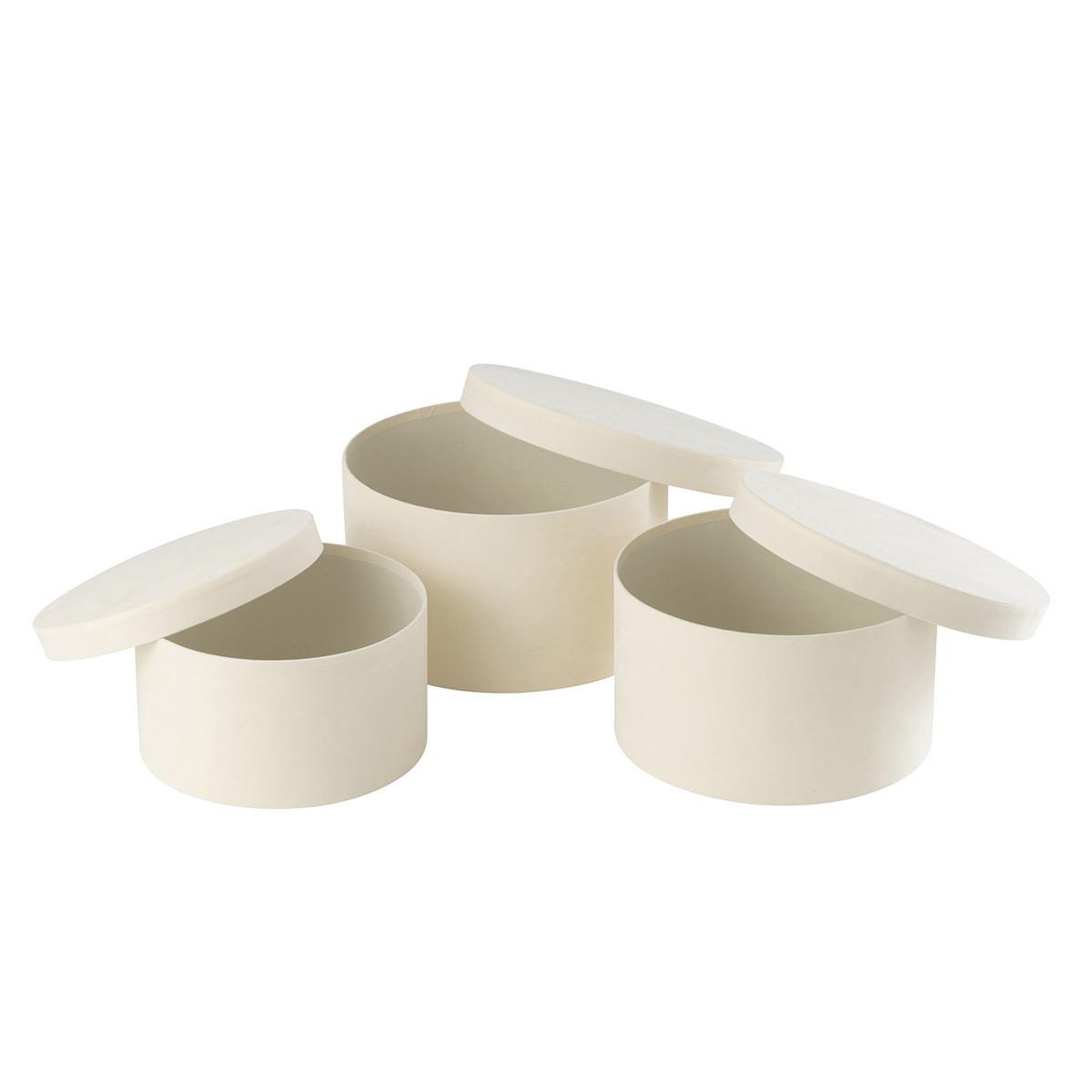 Voir la diapositive 3 : J-LINE Lot de 3 boîtes de rangement rondes plates  vaughn  32cm blanc