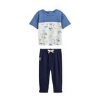 Petit Béguin Ensemble enfant t-shirt et pantalon en gaze de coton Mexico. Coloris disponibles : Bleu