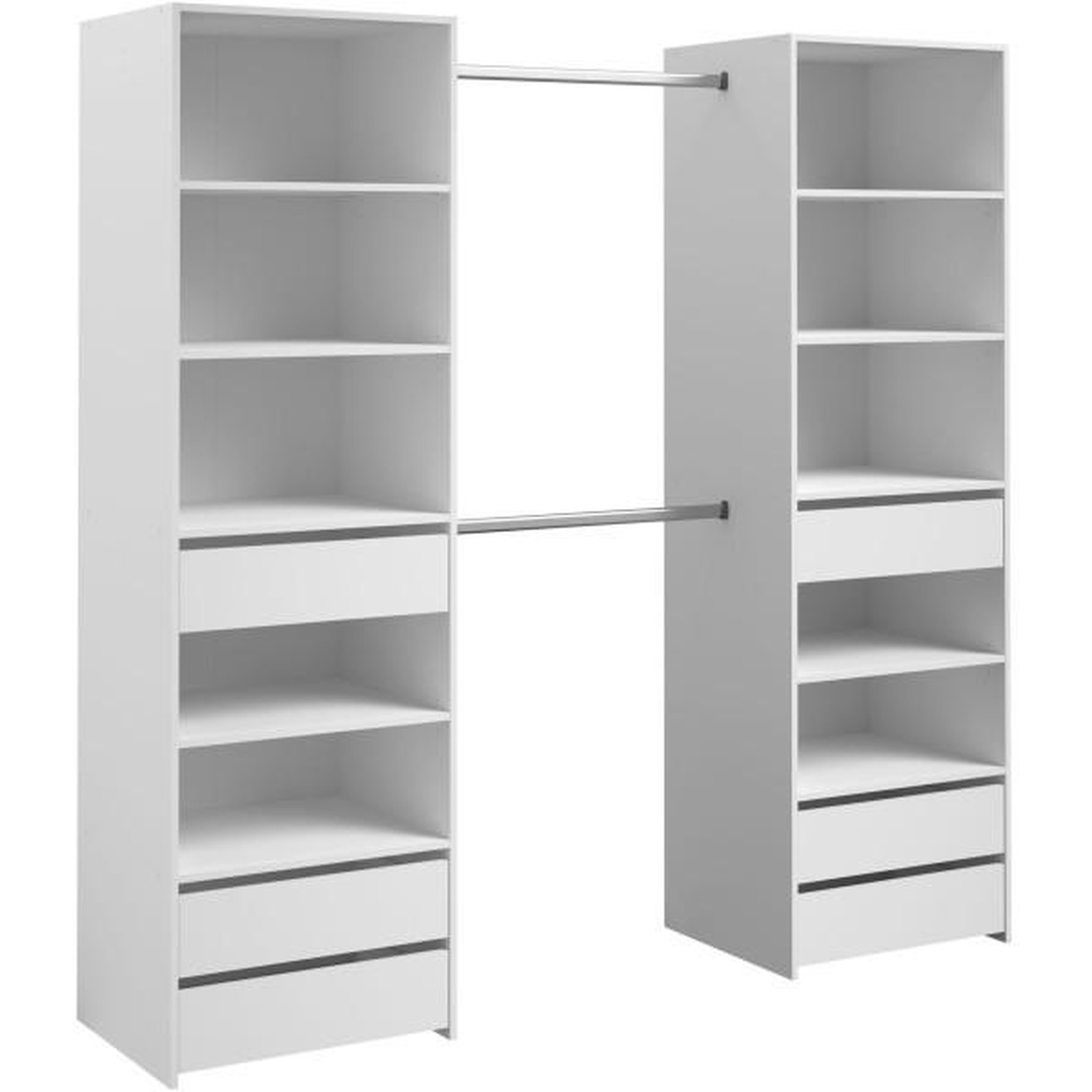 Voir la diapositive 3 : PARISOT Dressing - ANETO - Blanc - Double colonne - 6 tiroirs - 2 barres de penderie - L199,9 x H200 x P49,7 cm - PARISOT