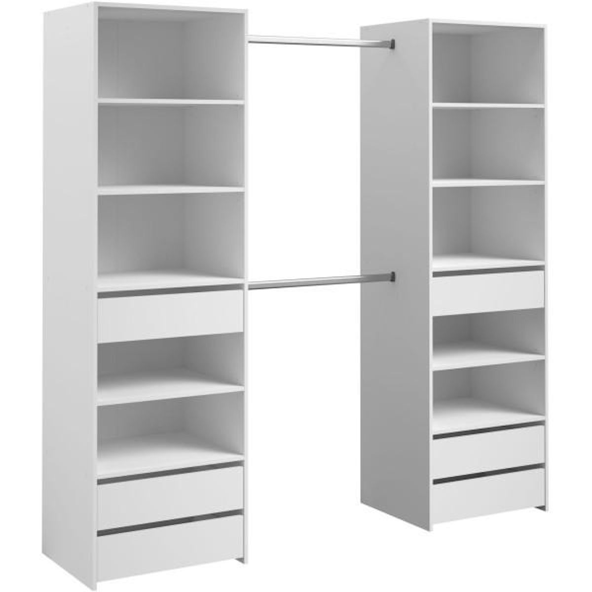 PARISOT Dressing - ANETO - Blanc - Double colonne - 6 tiroirs - 2 barres de penderie - L199,9 x H200 x P49,7 cm - PARISOT