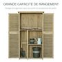 Voir la diapositive 4 : OUTSUNNY Armoire de jardin abri jardin remise pour outils sur pied dim. 79L x 42l x 160H cm 2 étagères portes persiennes toit bitumé étanche bois pin autoclave gris