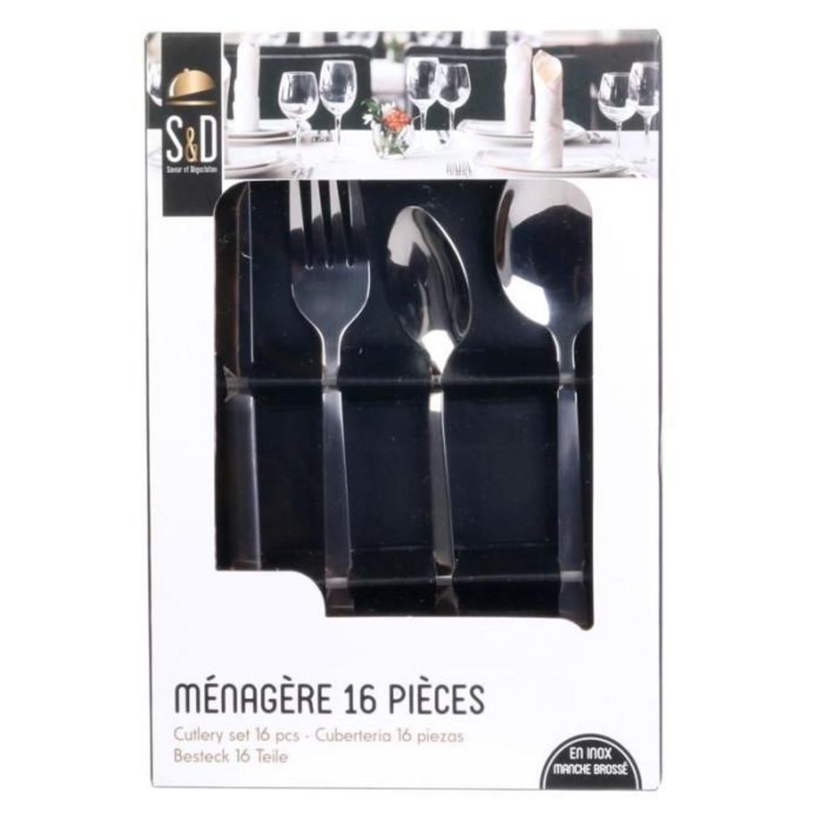 Saveur et dégustation Ménagère inox effet mat shiny Table Chic - 16 Pièces - Argent