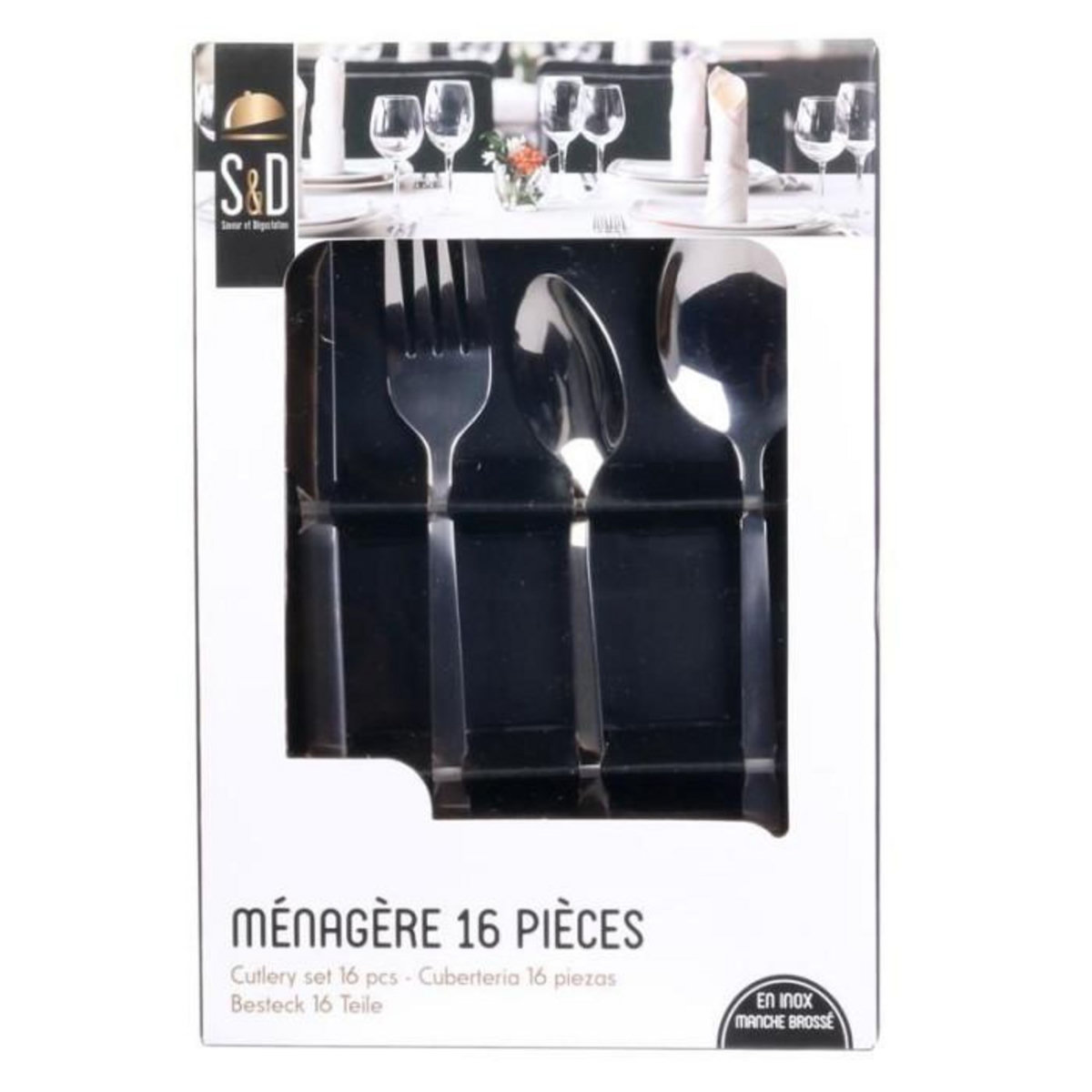 Saveur et dégustation Ménagère inox effet mat shiny Table Chic - 16 Pièces - Argent