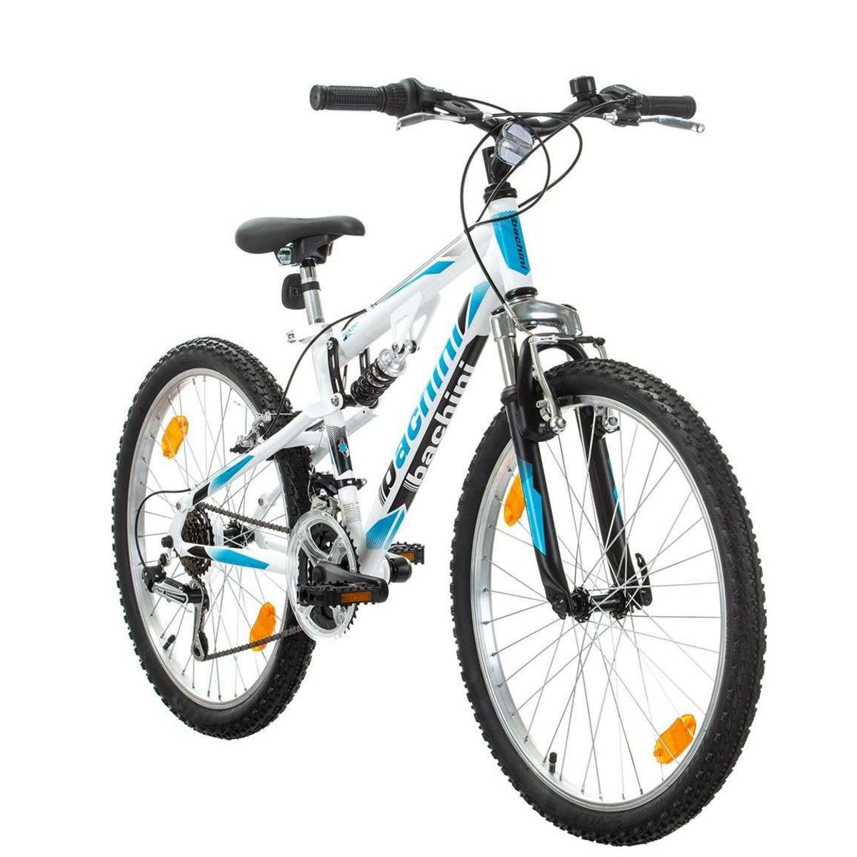 BACHINI Vélo enfant - VTT 24''  - Modèle Tout Suspendu avec transmission complète Shimano pour enfant de taille comprise entre 1.35 et 1.60m + Garde Boues offerts !